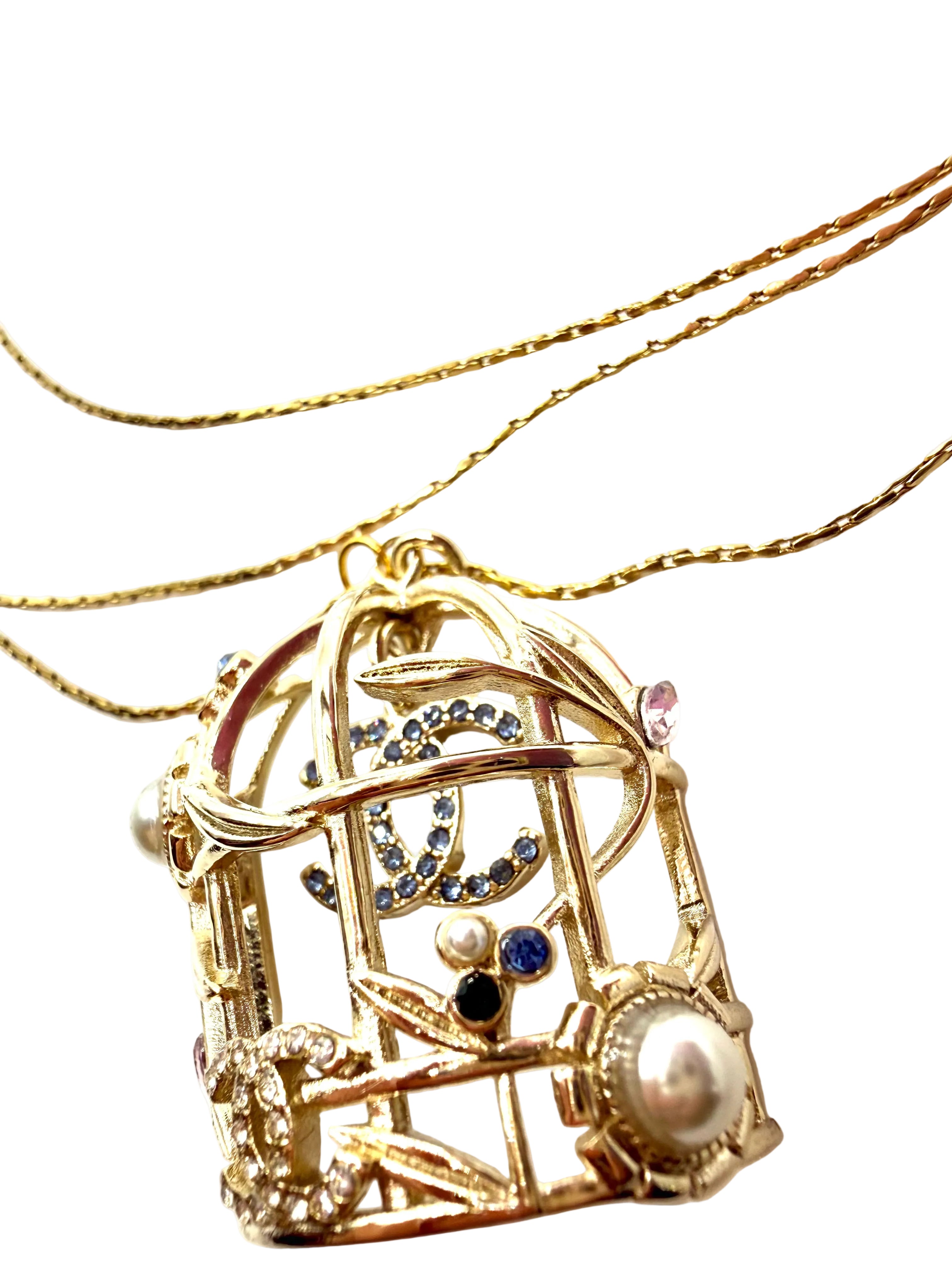 REPURPOSED BIRD CAGE CHARM THREE LAYER NECKLACE