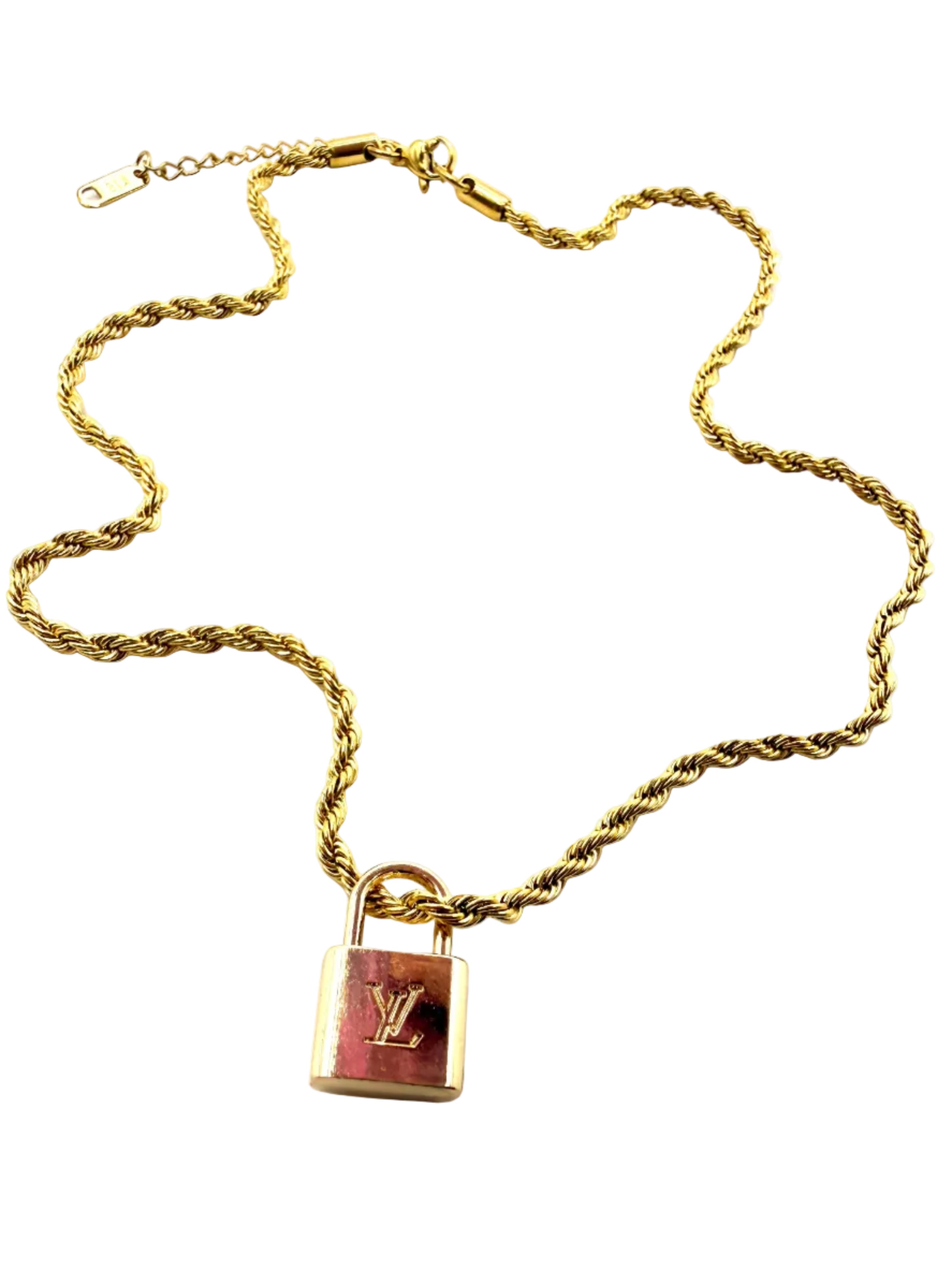 REPURPOSED GOLD LOCK CHARM NECKLACE