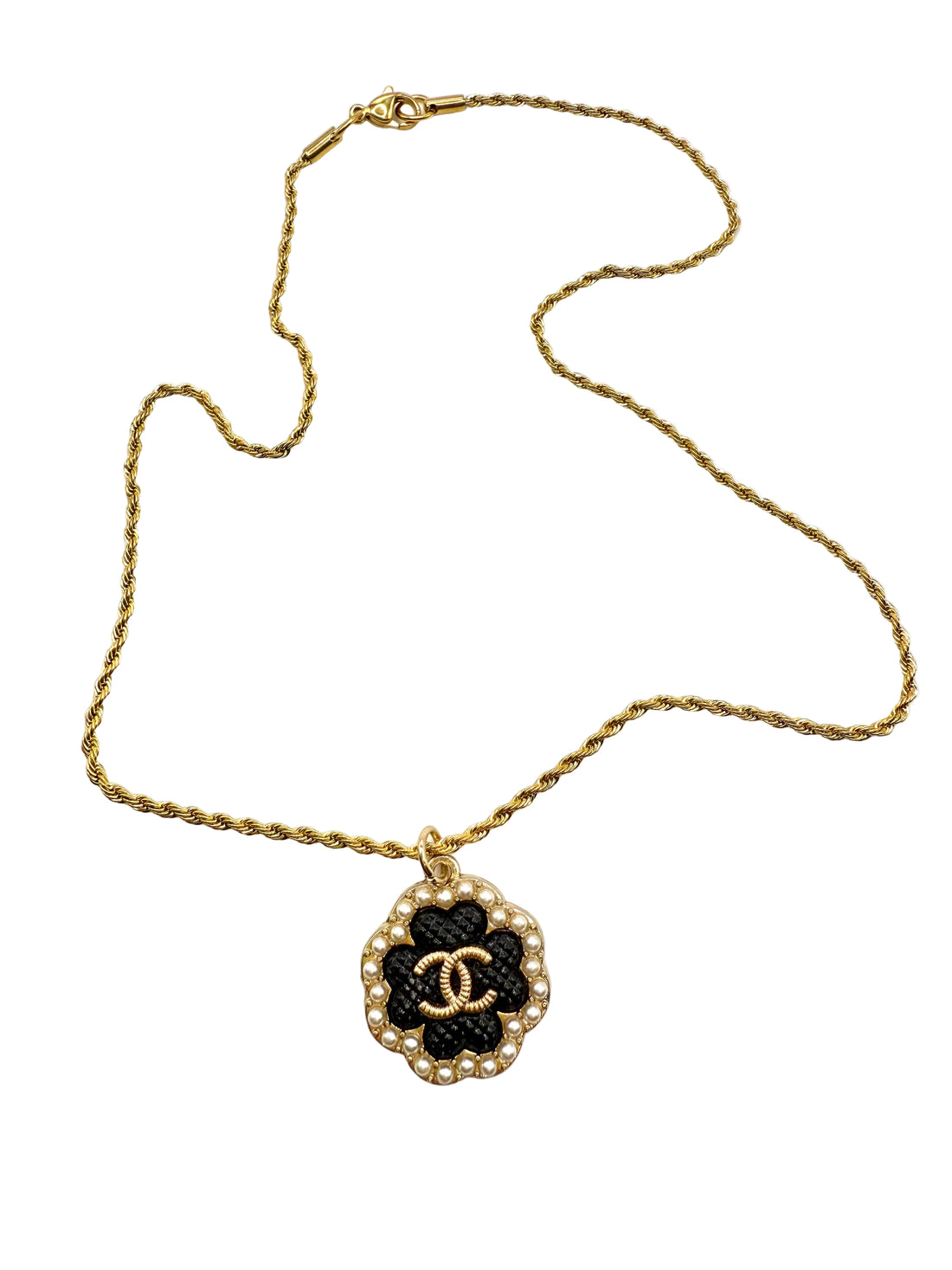 REPURPOSED BLACK/PEARL CHARM 18” NECKLACE