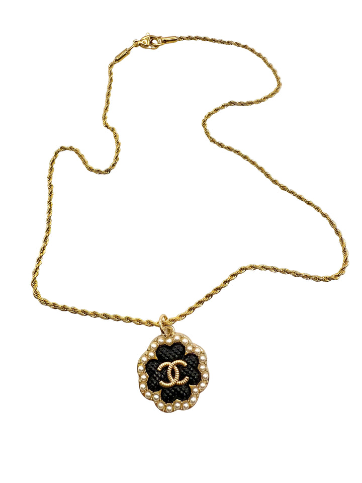 REPURPOSED BLACK/PEARL CHARM 18” NECKLACE