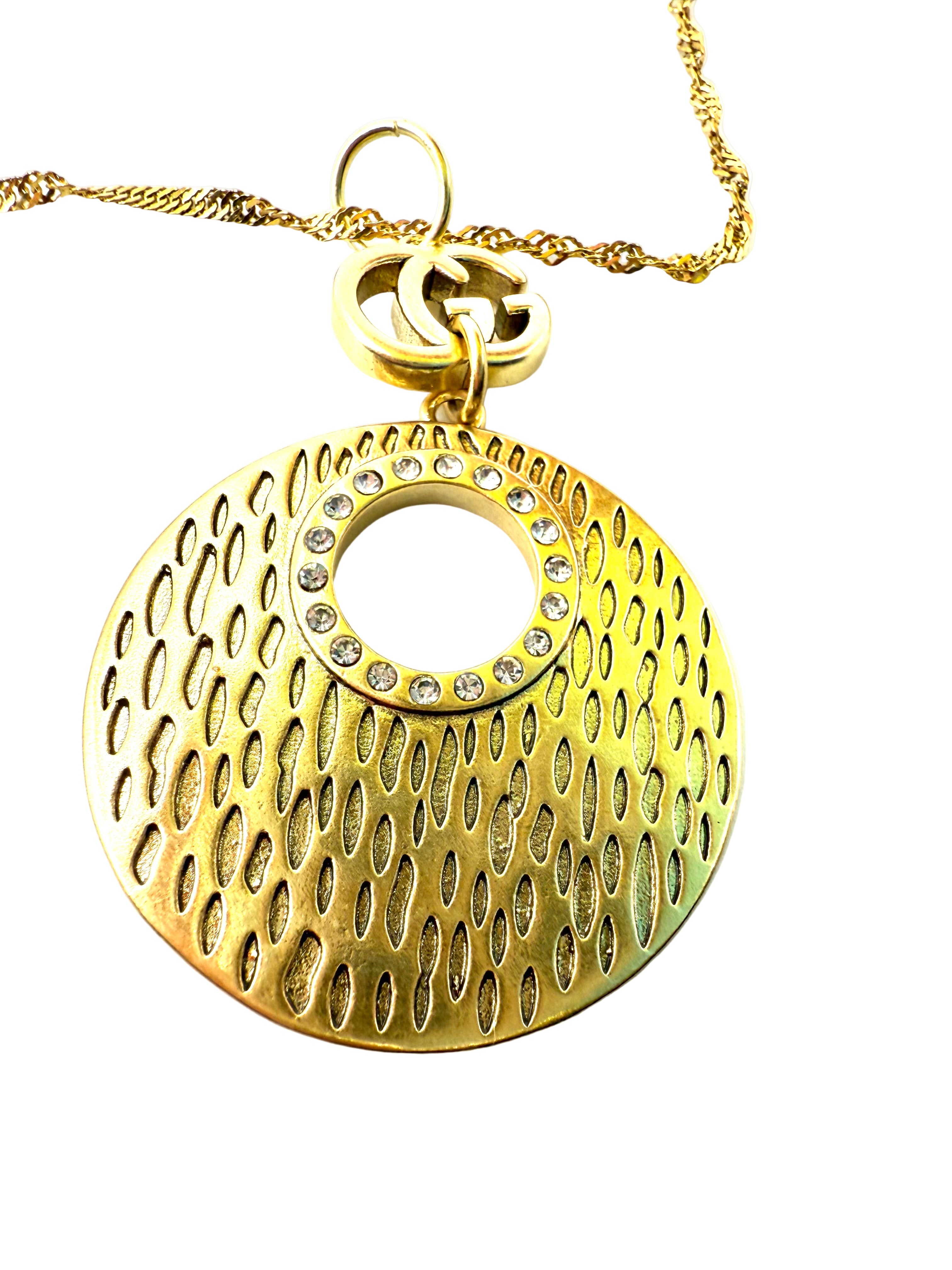 REPURPOSED GOLD CIRCLE DROP CHARM 18” NECKLACE