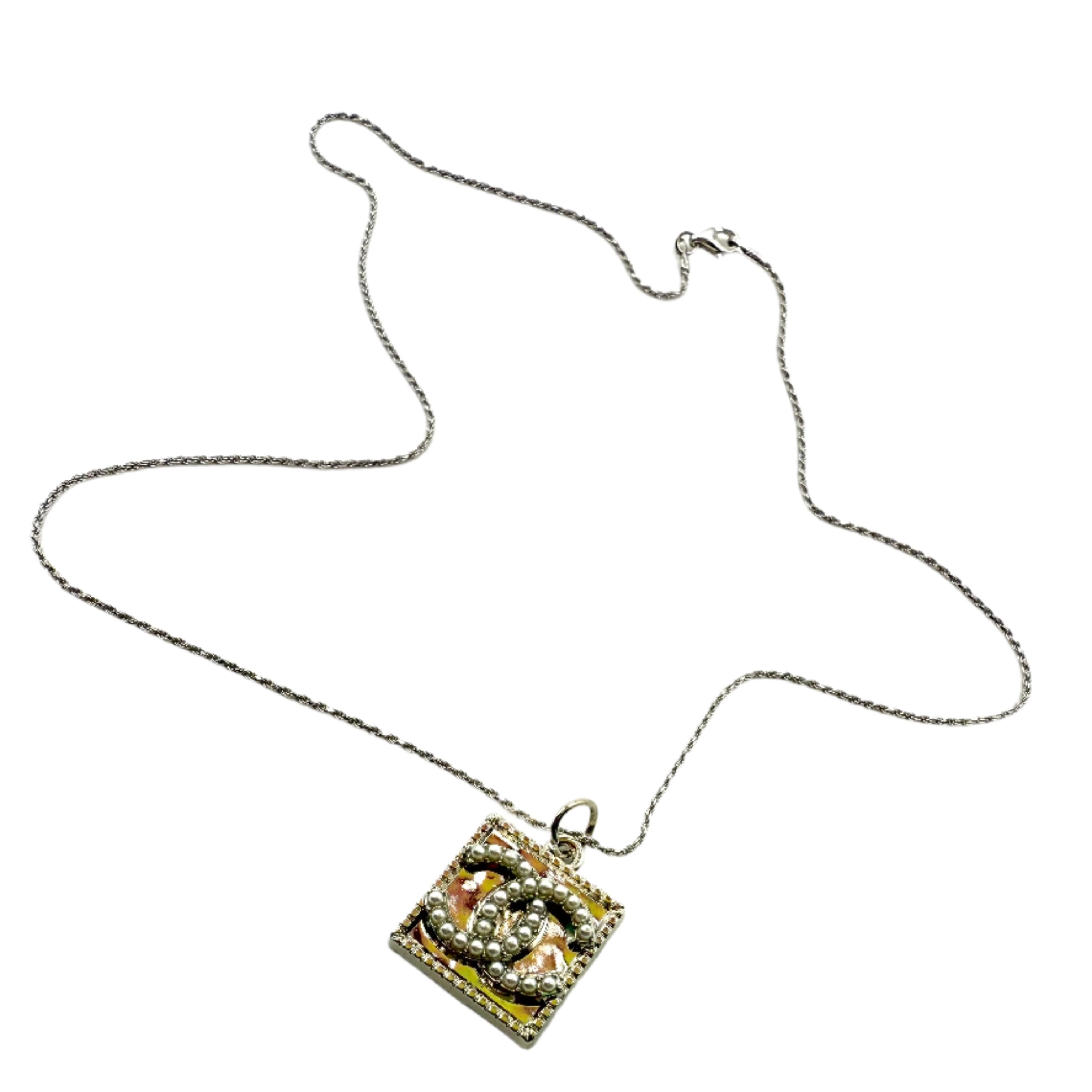 REPURPOSED SILVER SQUARE PEARL CHARM NECKLACE