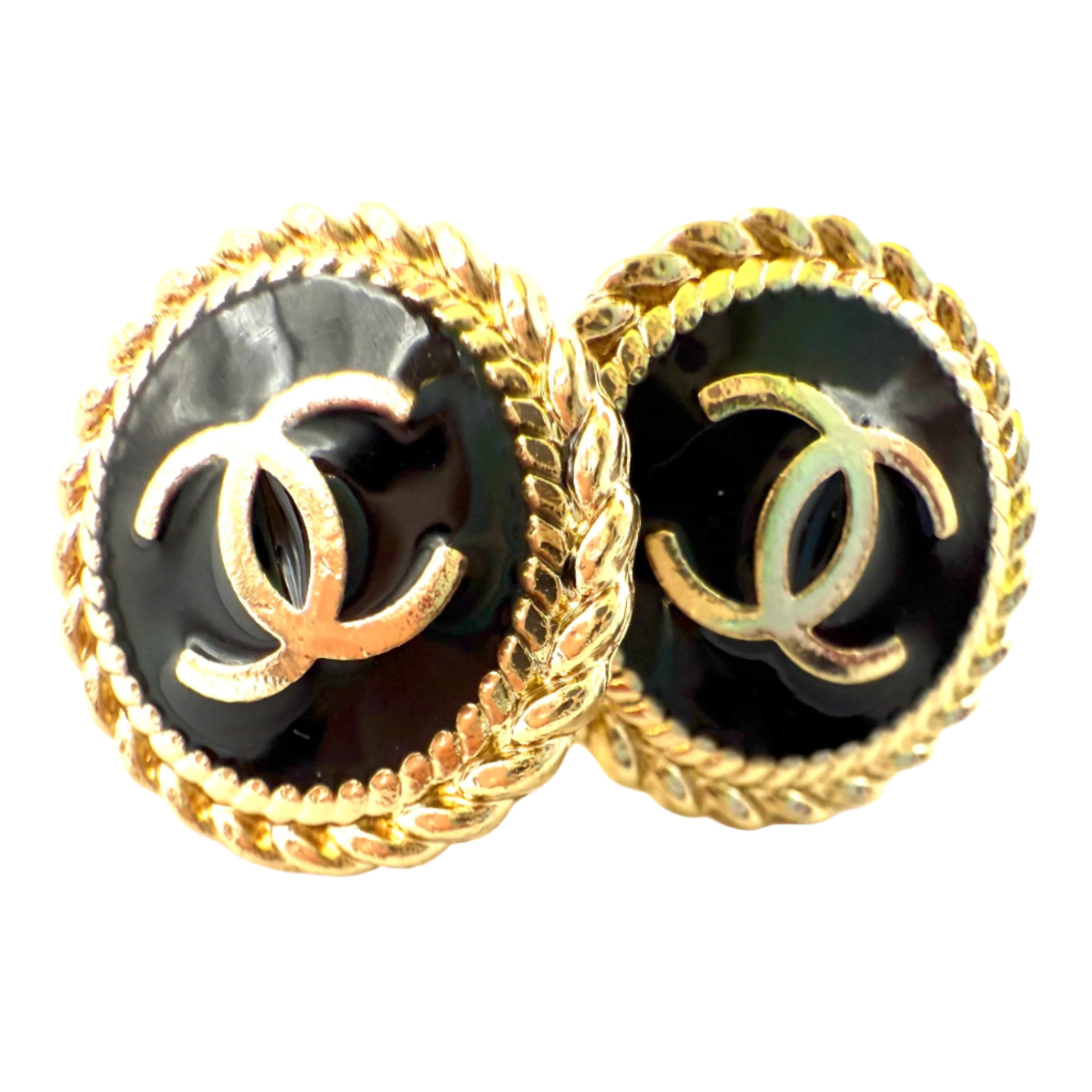 REPURPOSED BUTTON ANNA STUDS BLACK/GOLD