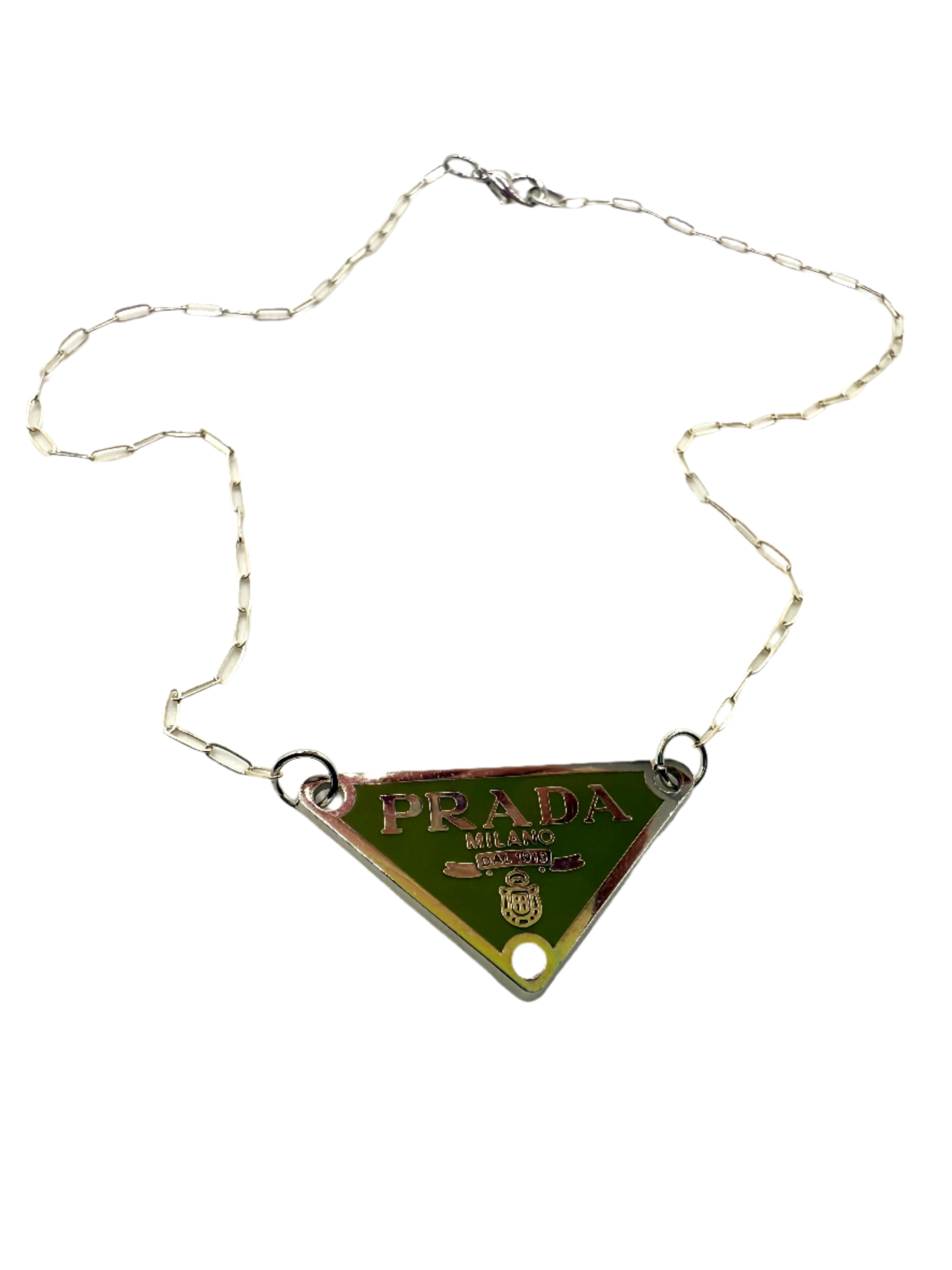 REPURPOSED CHARM GREEN TRIANGLE NECKLACE