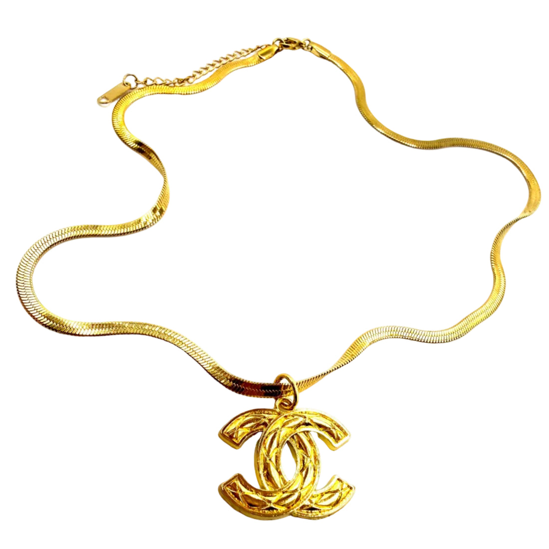 REPURPOSED GOLD CHARM HERRINGBONE NECKLACE