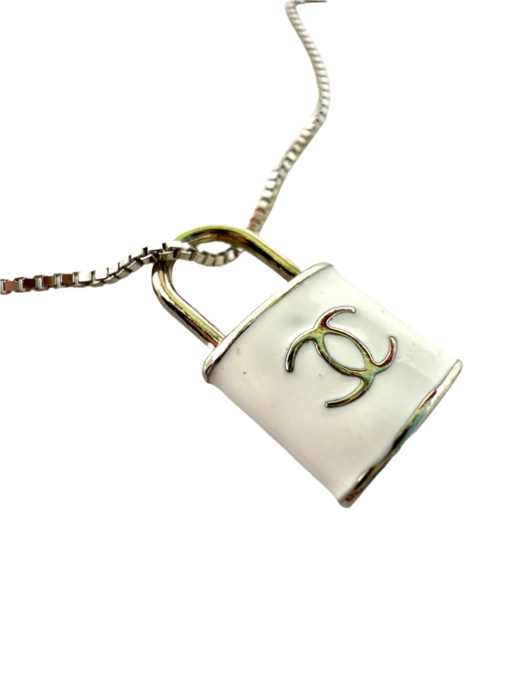 REPURPOSED WHITE LOCK CHARM NECKLACE