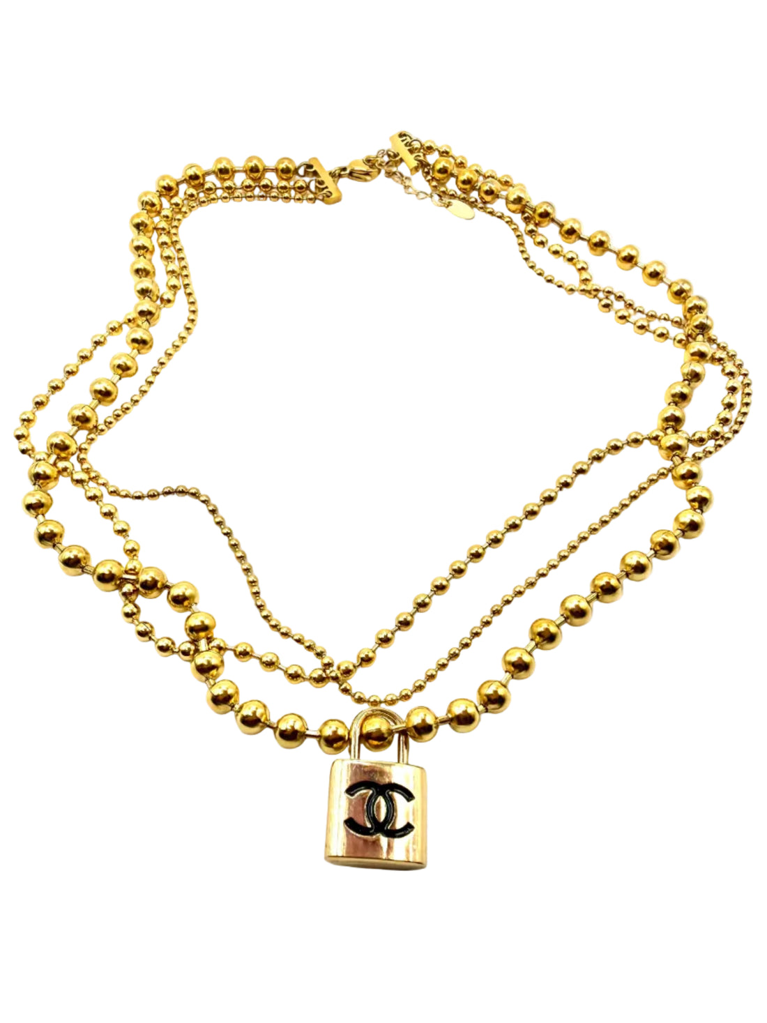 REPURPOSED LOCK CHARM THREE LAYER NECKLACE