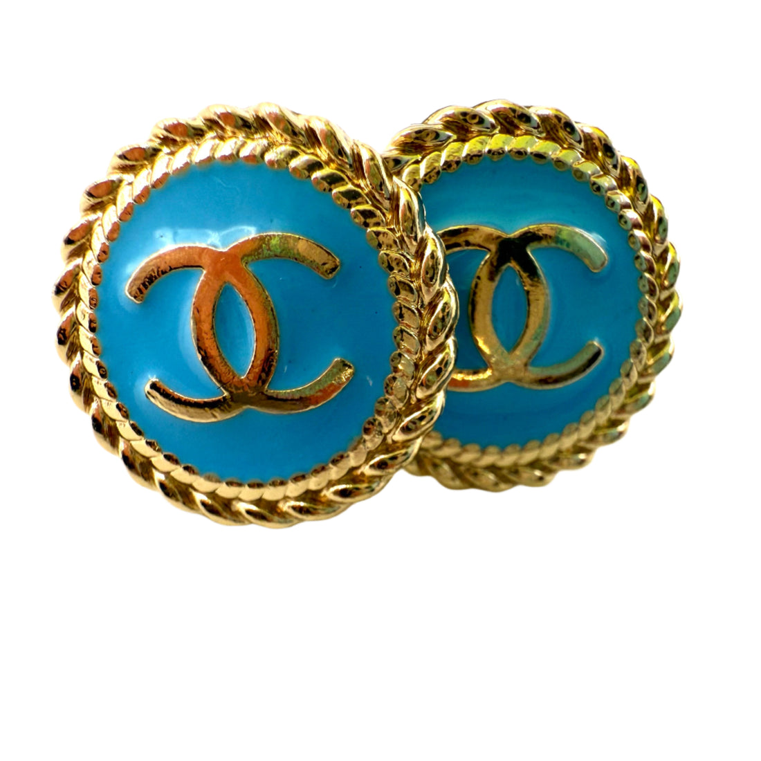 REPURPOSED BUTTON SKY BLUE ANNA STUDS