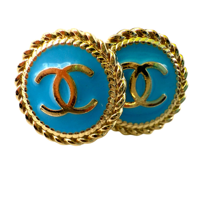 REPURPOSED BUTTON SKY BLUE ANNA STUDS
