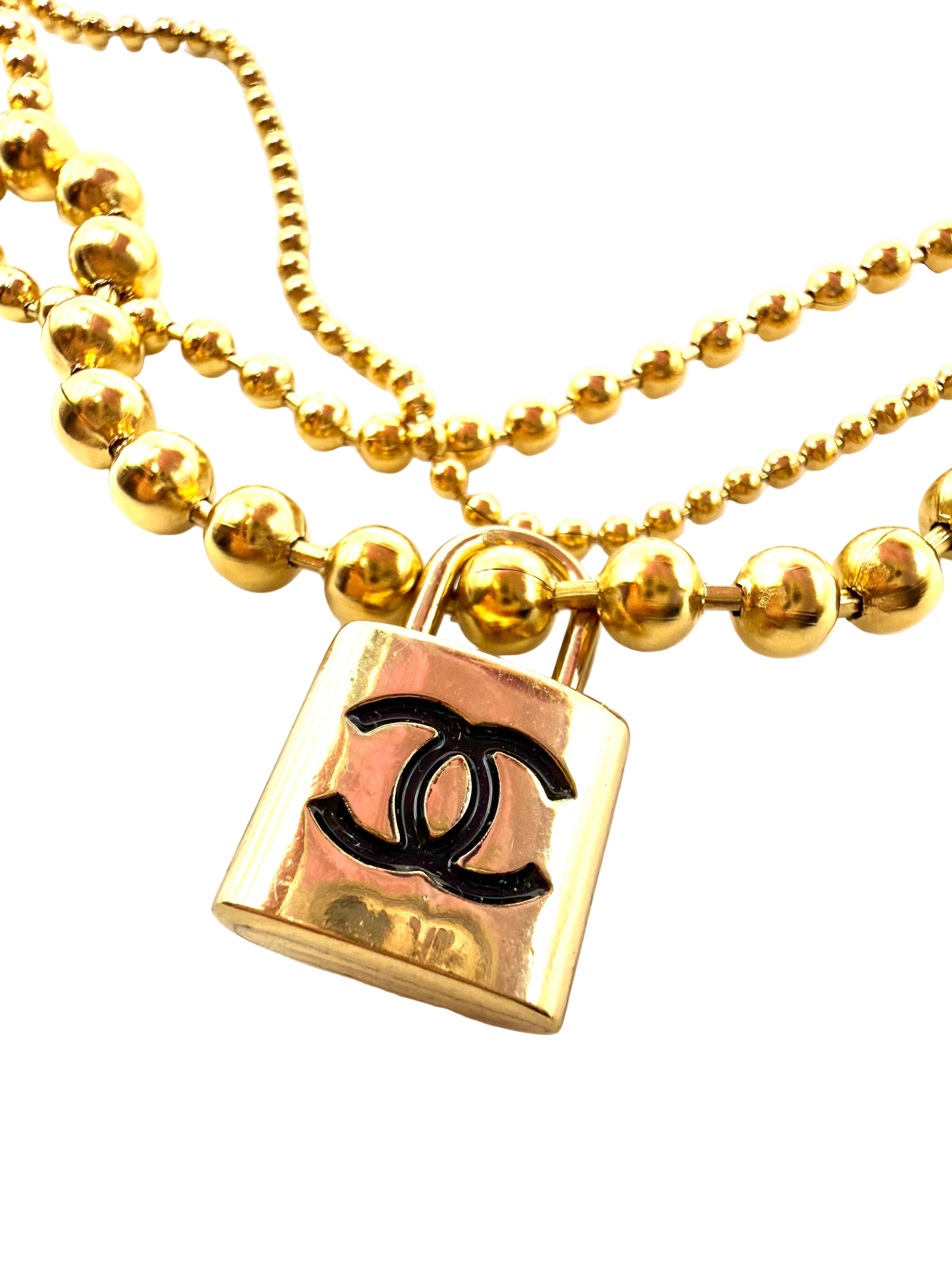 REPURPOSED LOCK CHARM THREE LAYER NECKLACE