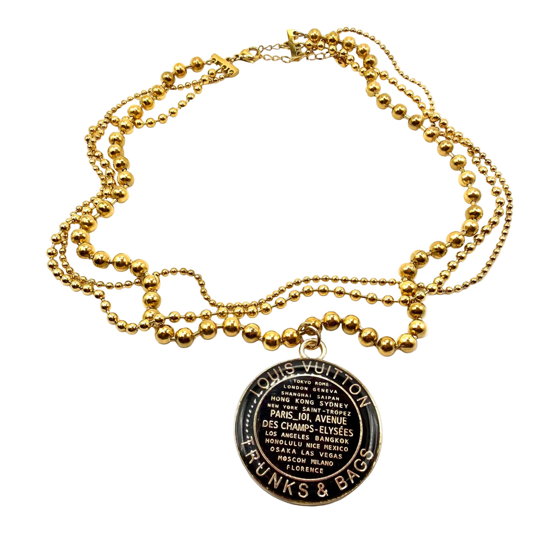 REPURPOSED LARGE BLACK TAG THREE LAYER NECKLACE