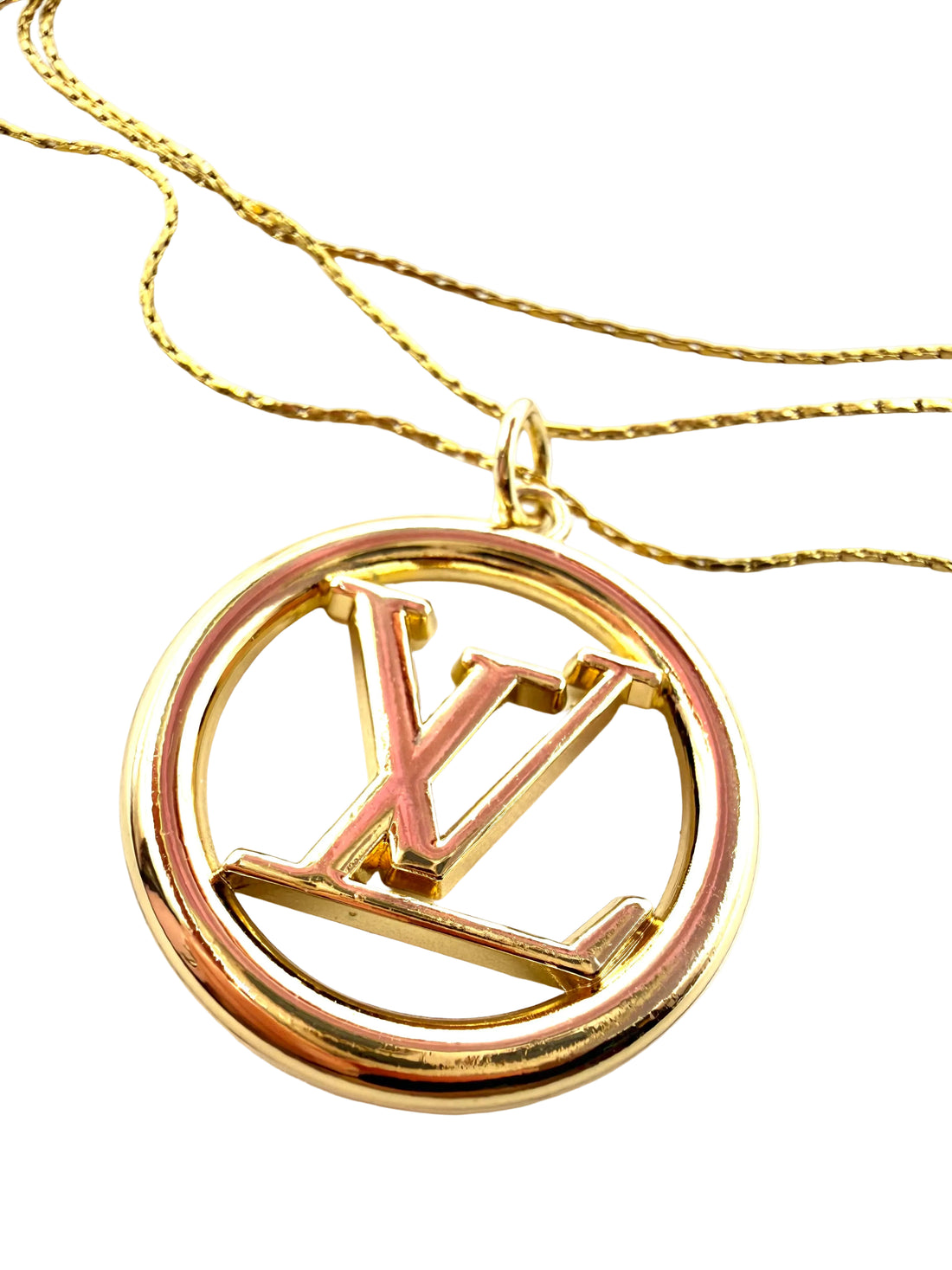 REPURPOSED CIRCLE CHARM THREE CHAIN NECKLACE