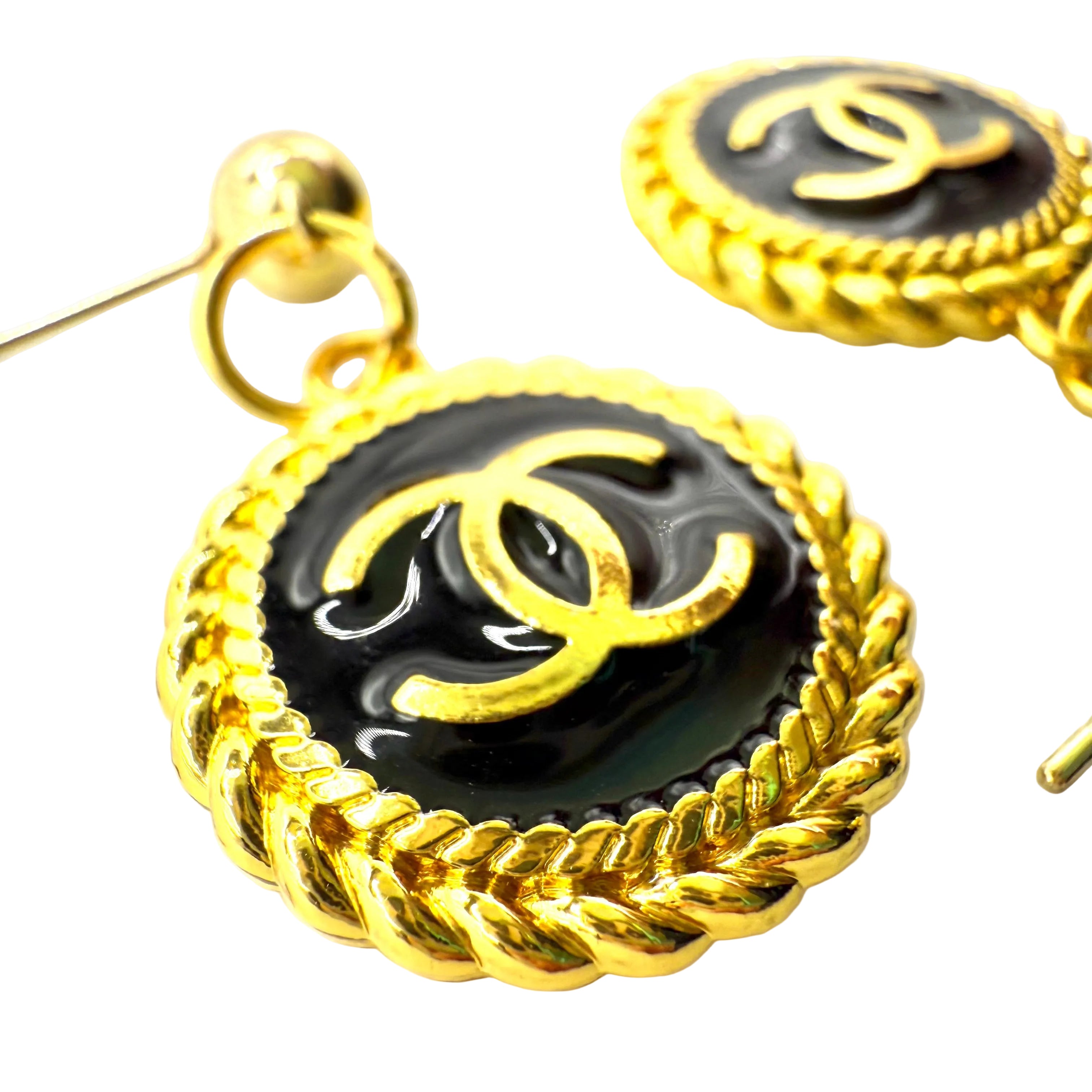 REPURPOSED CHARM BLACK/GOLD CIRCLE EARRINGS