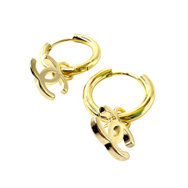 REPURPOSED GOLD CHARM HUGGIE EARRINGS