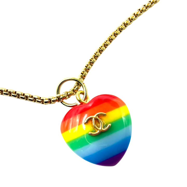 REPURPOSED RAINBOW HEART CHARM NECKLACE
