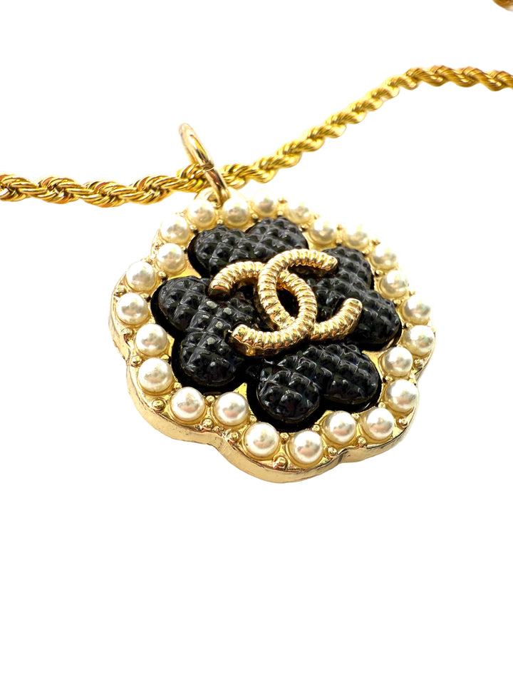 REPURPOSED BLACK/PEARL CHARM 18” NECKLACE
