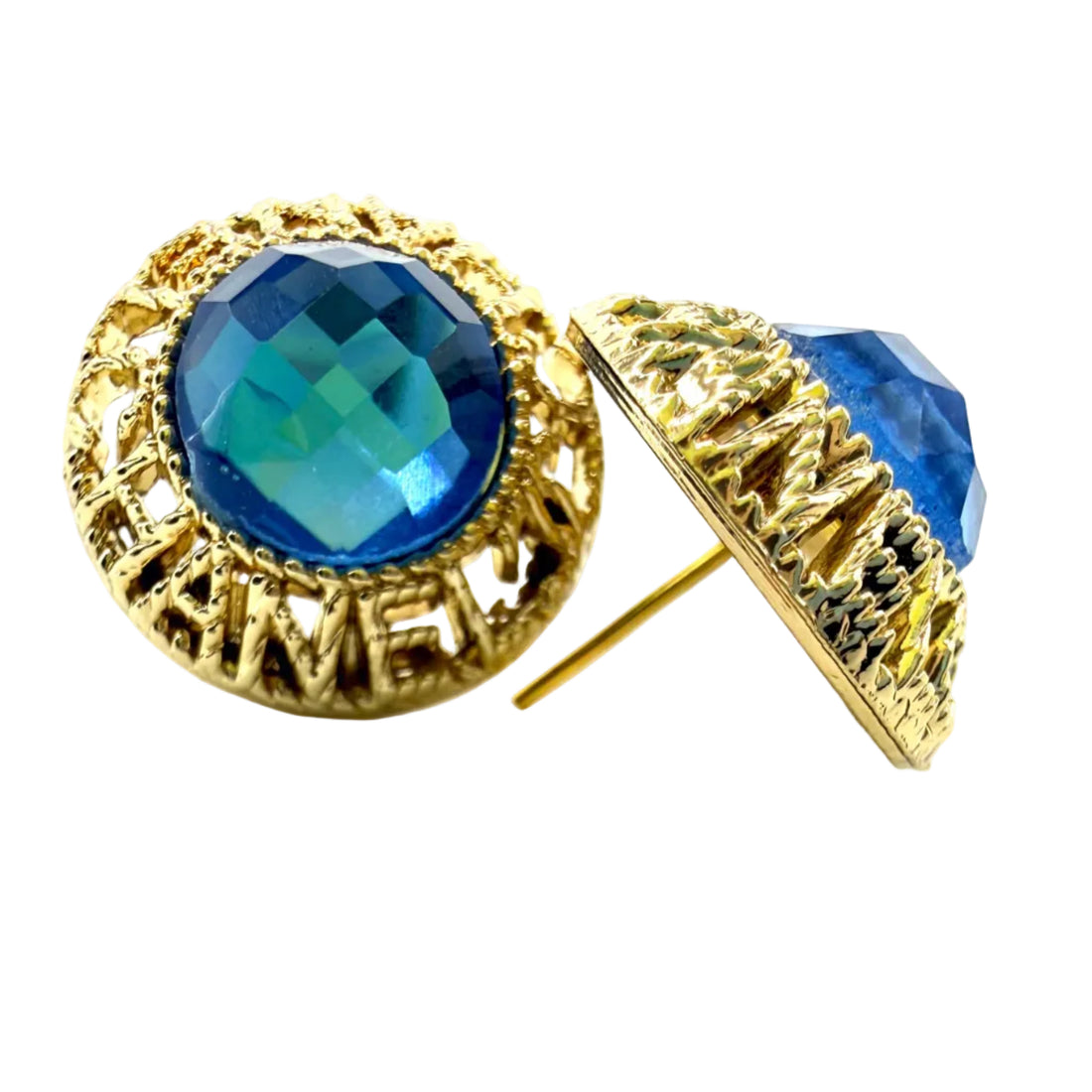 REPURPOSED BUTTON BLUE GRACIE STUDS