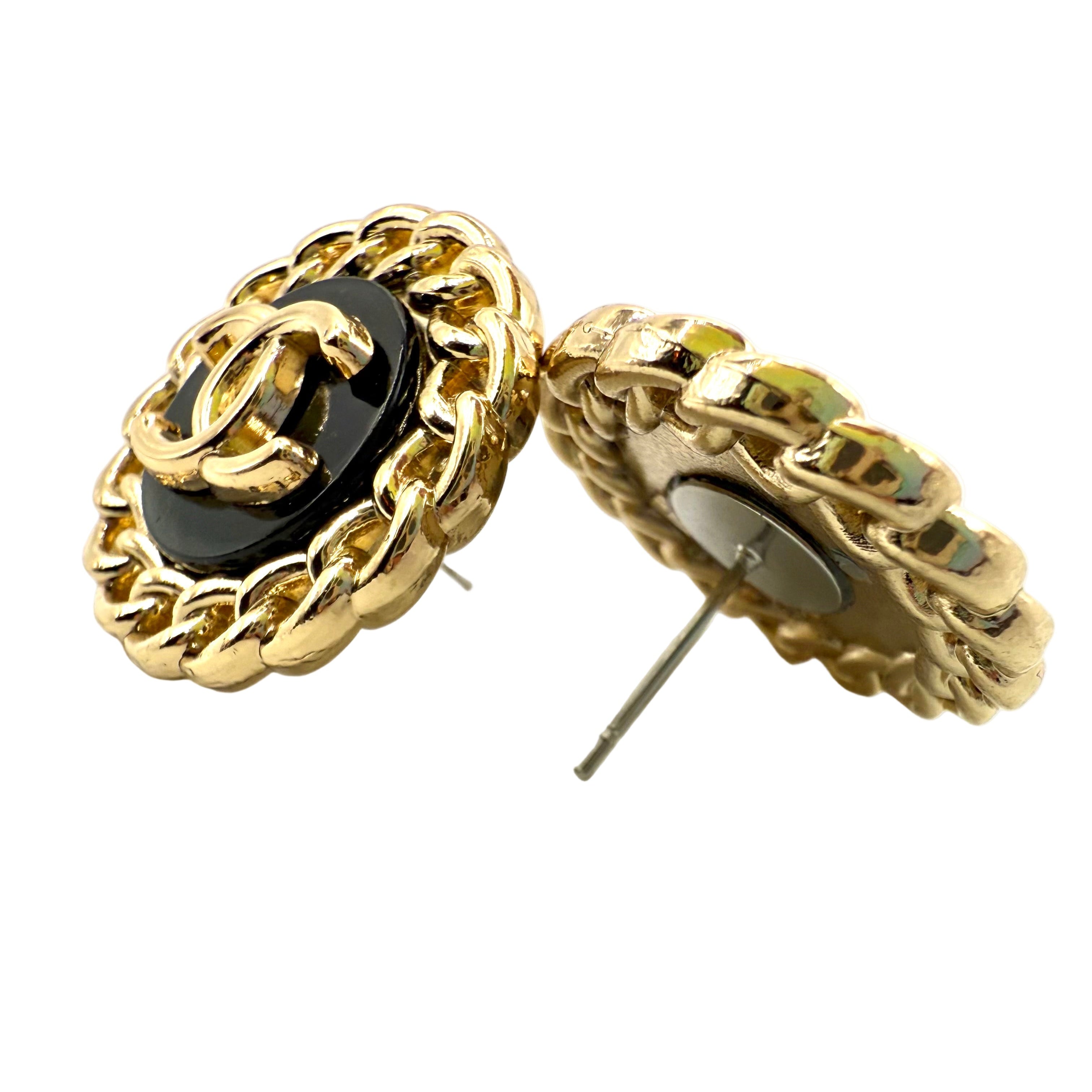 REPURPOSED BUTTON BLACK REBECCA STUDS