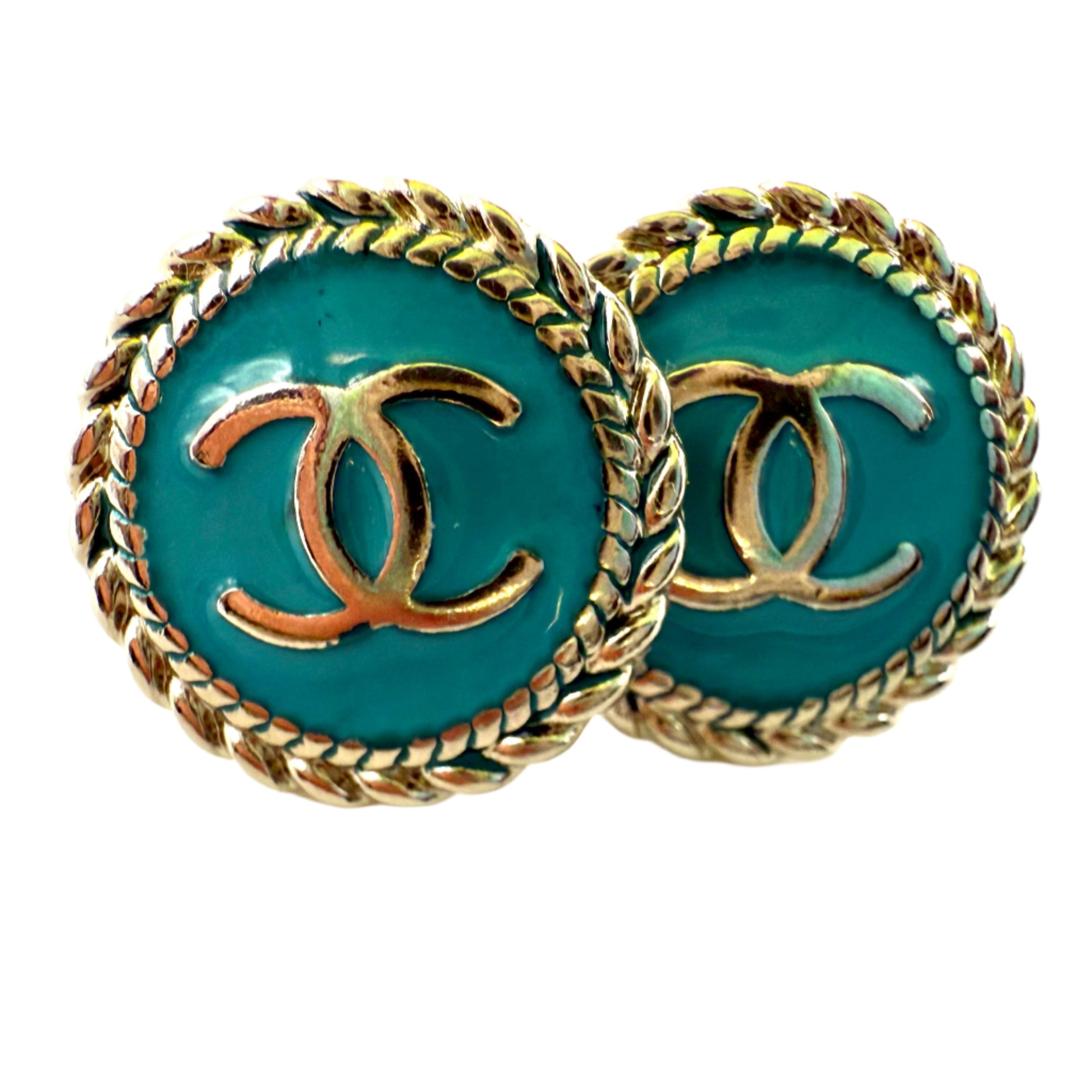 REPURPOSED BUTTON TEAL/SILVER ANNA STUDS