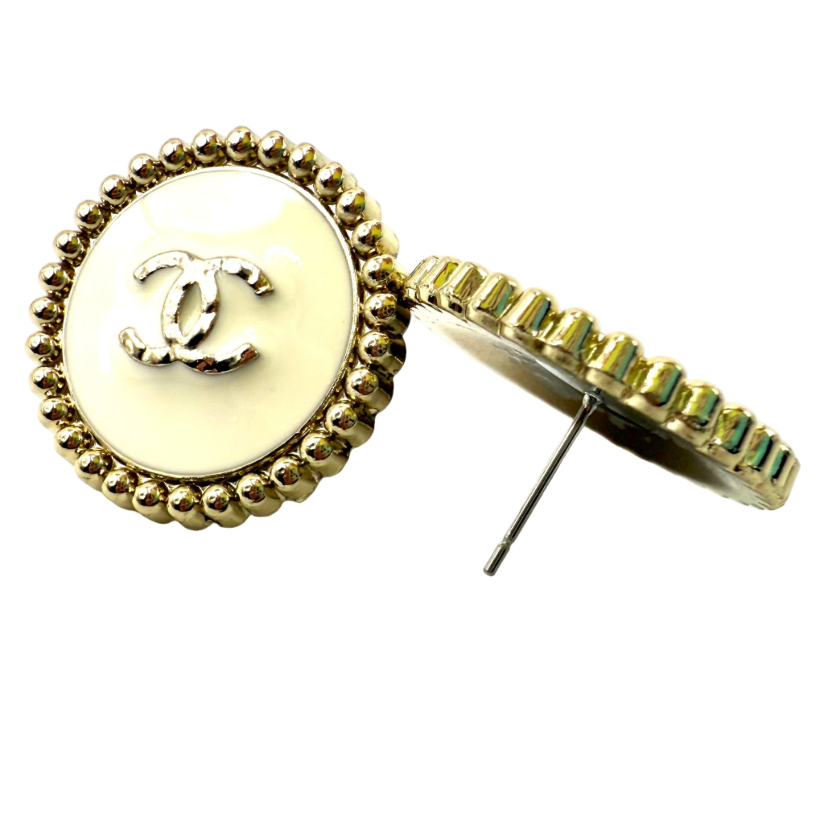 REPURPOSED BUTTON WHITE EDIE STUDS