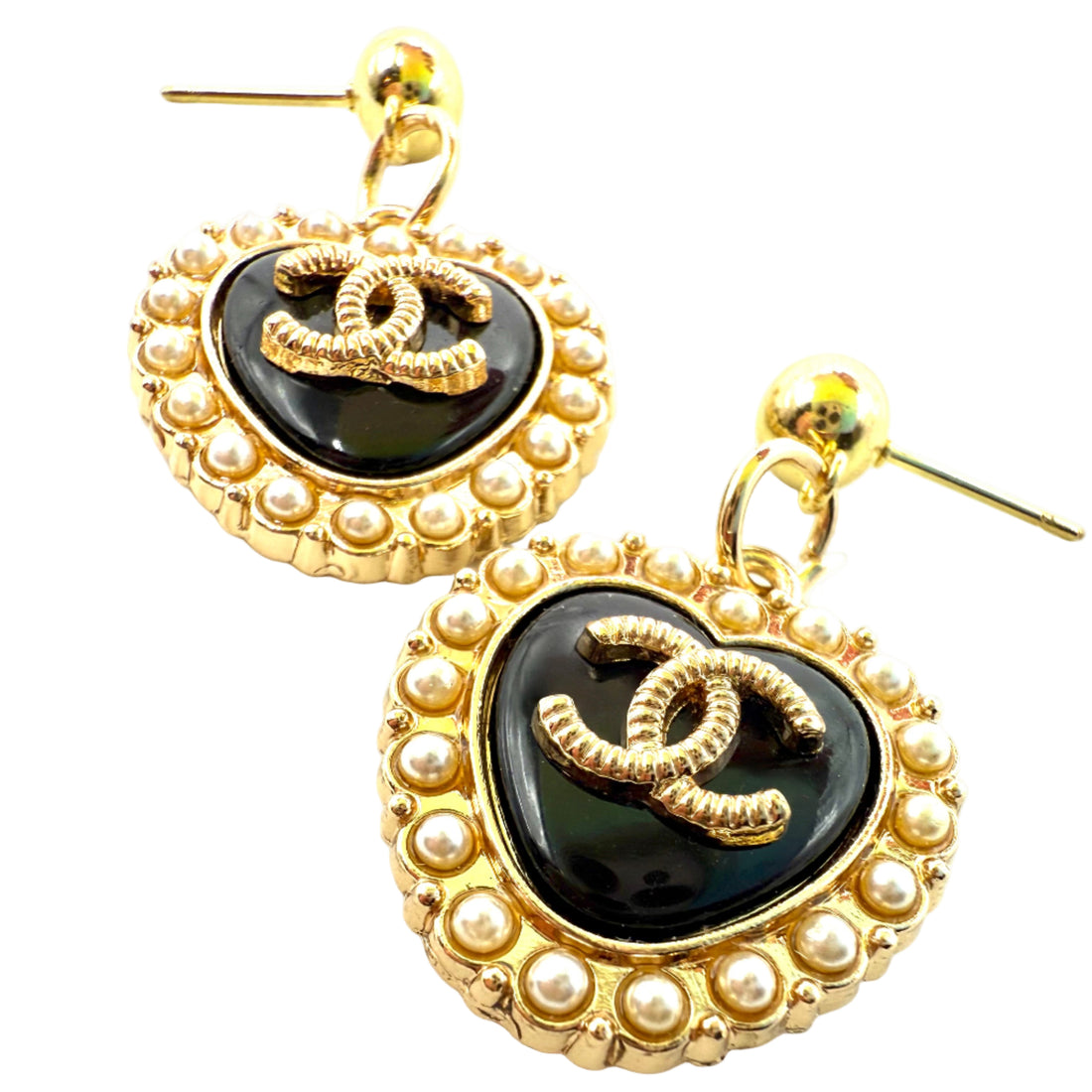 REPURPOSED CHARM BLACK PEARL HEART EARRINGS