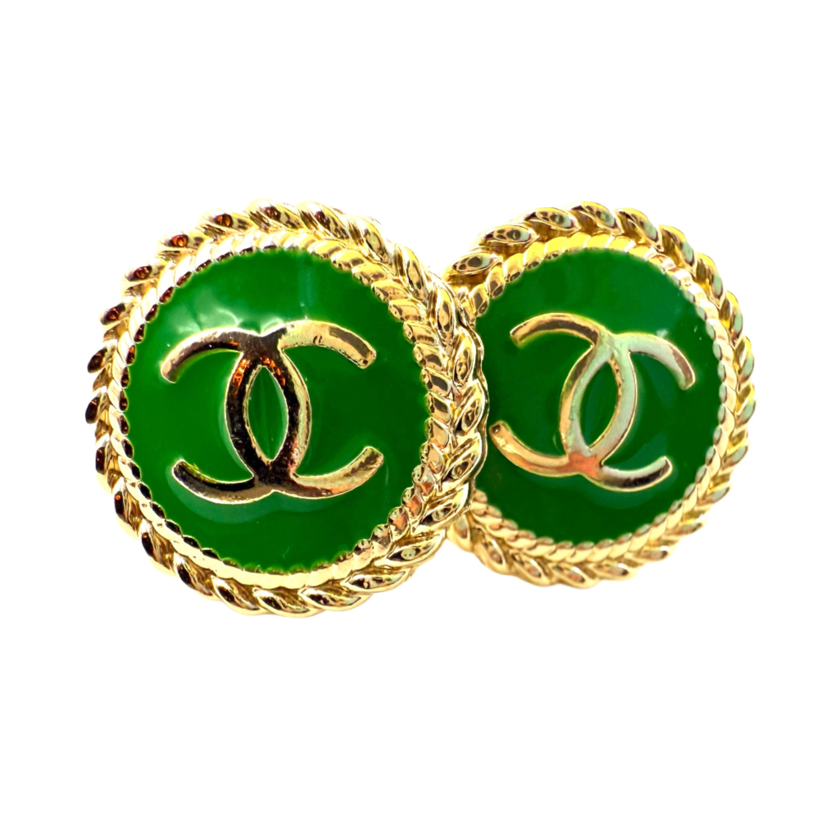 REPURPOSED BUTTON GREEN ANNA STUDS