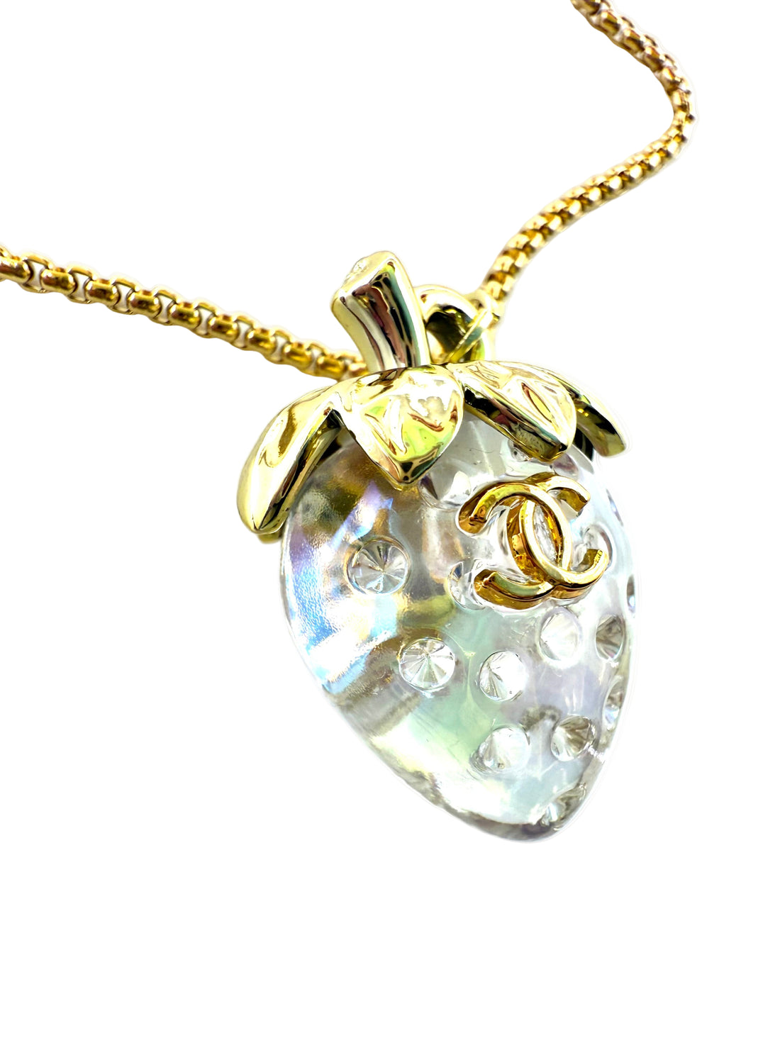 REPURPOSED CLEAR STRAWBERRY CHARM NECKLACE