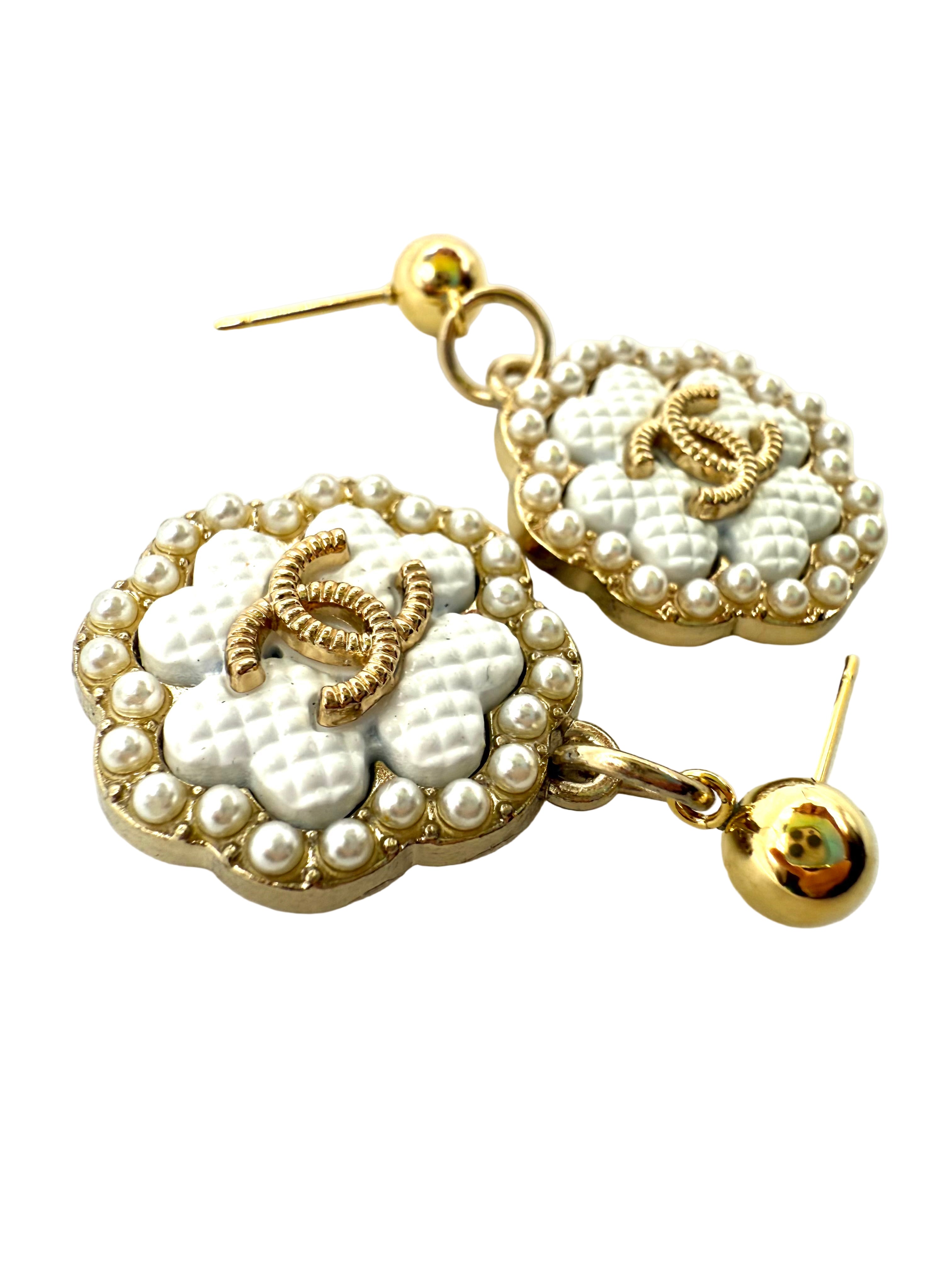 REPURPOSED CHARM WHITE/PEARL EARRINGS