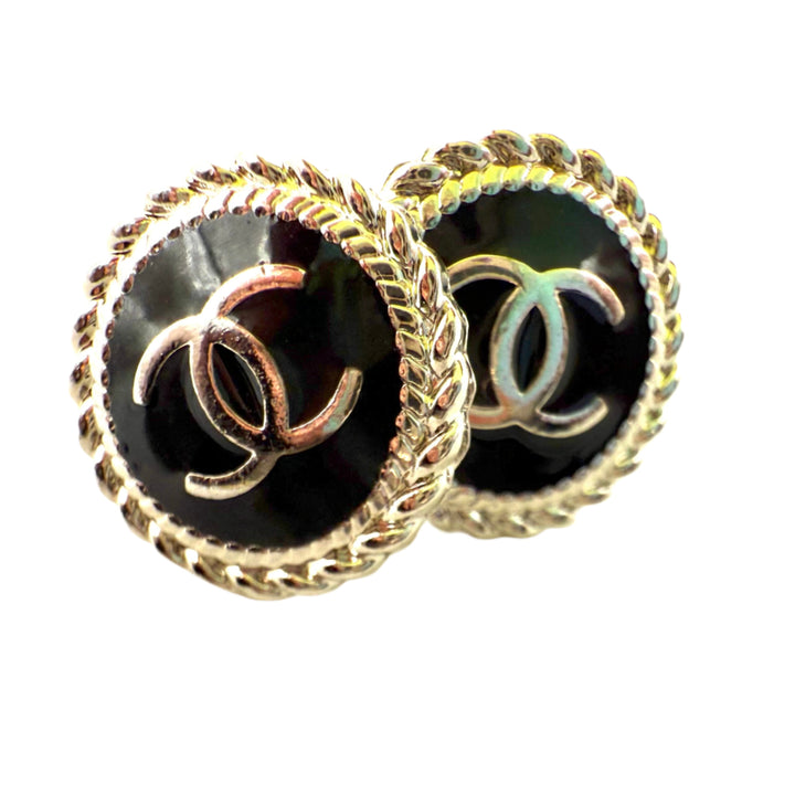 REPURPOSED BUTTON BLACK/SILVER ANNA STUDS