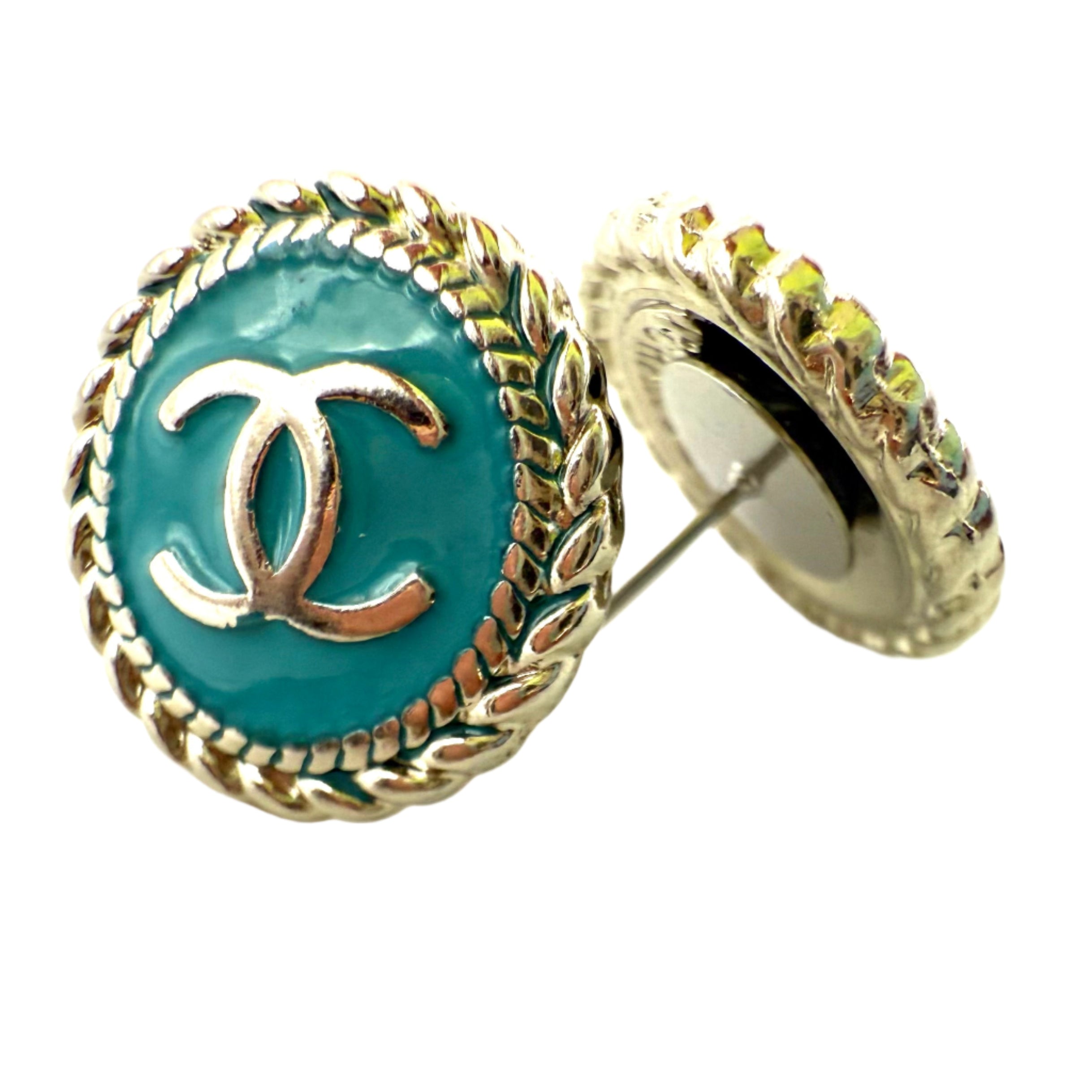 REPURPOSED BUTTON TEAL/SILVER ANNA STUDS