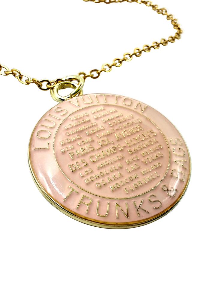 REPURPOSED LARGE PALE PINK TAG NECKLACE