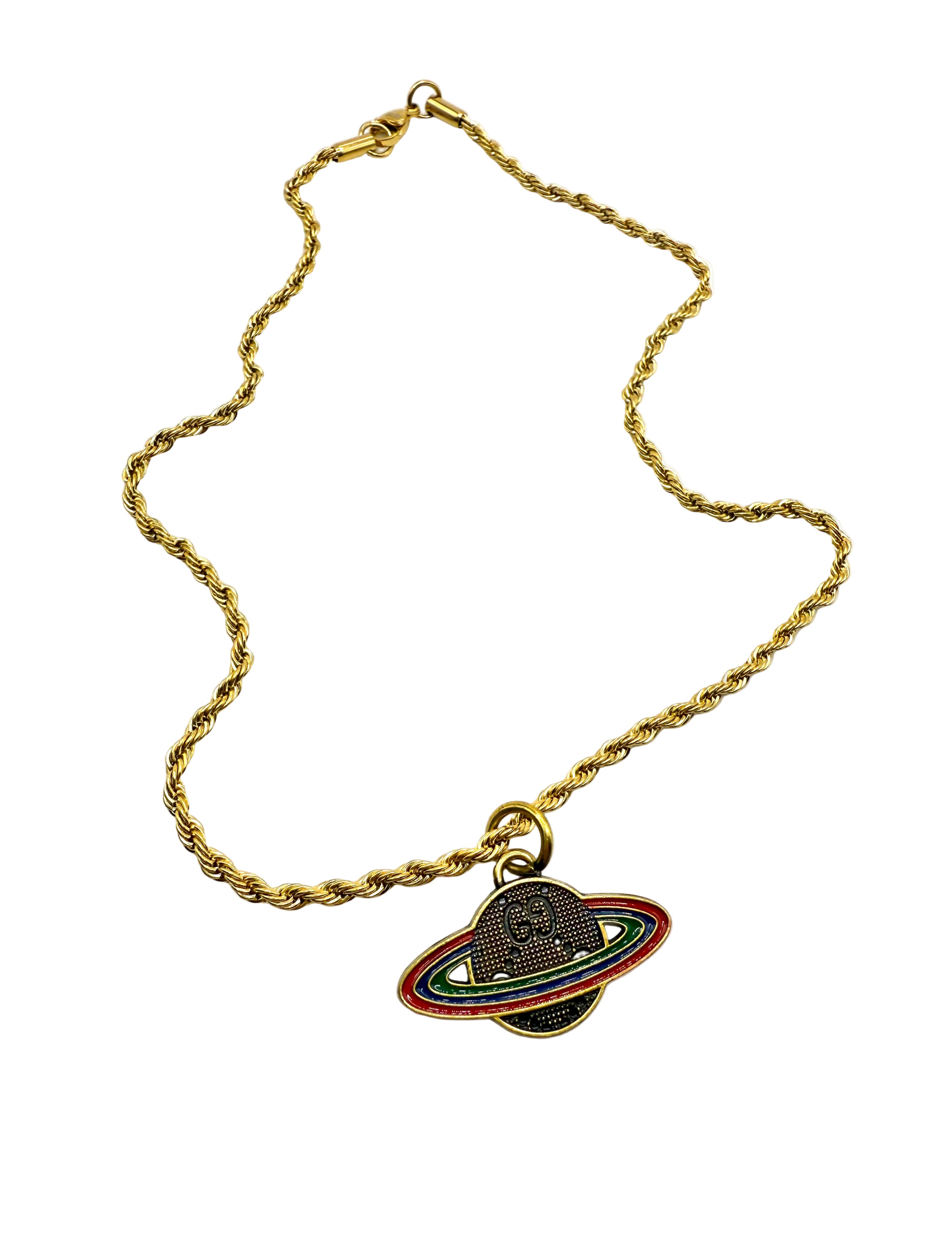 REPURPOSED CHARM SATURN 16”NECKLACE