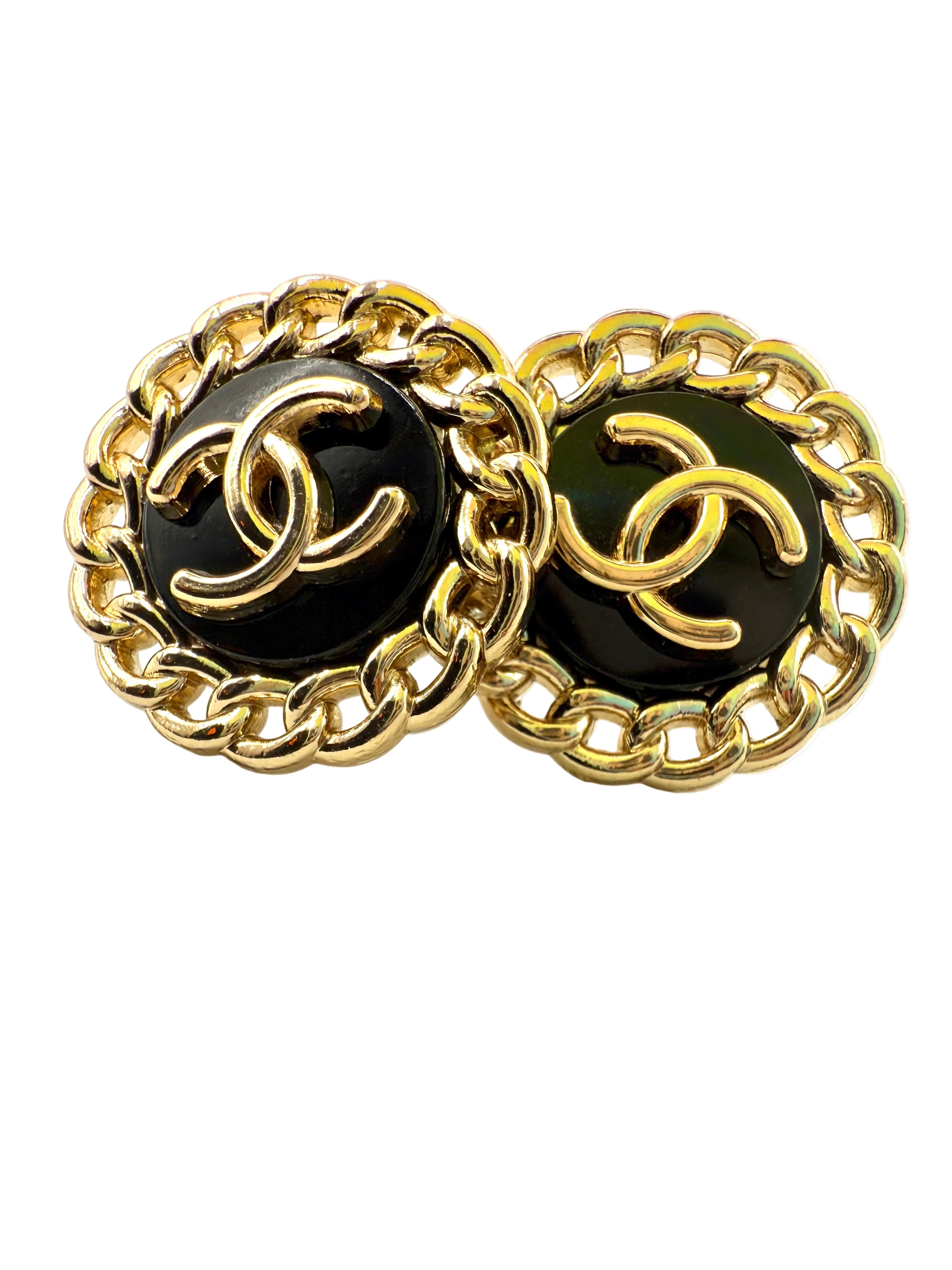 REPURPOSED BUTTON BLACK REBECCA STUDS
