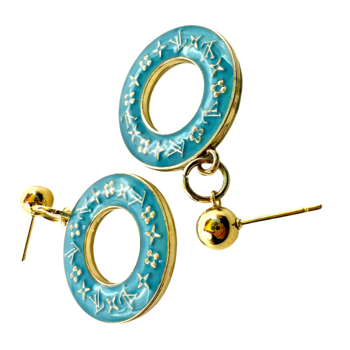 REPURPOSED CHARM ROUND BLUE DROP EARRINGS