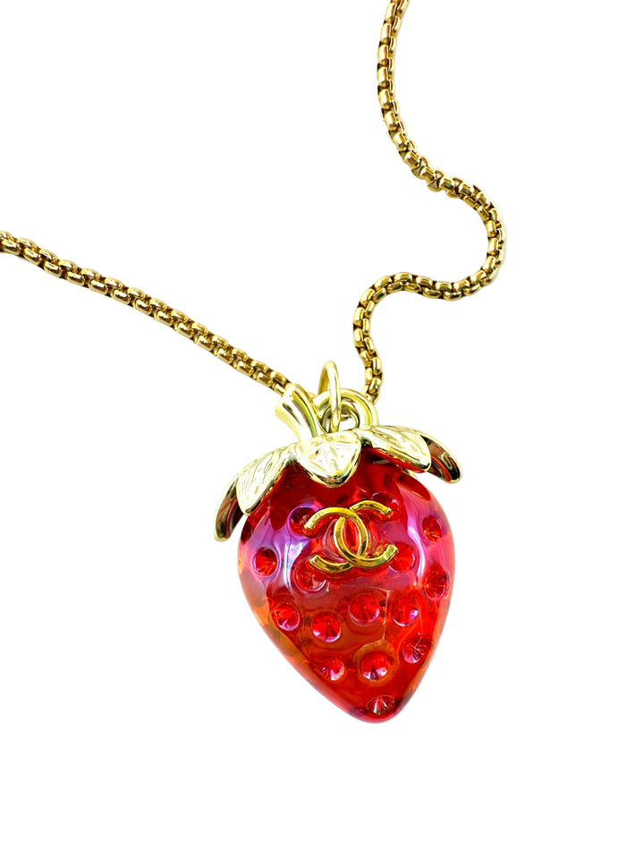 REPURPOSED RED STRAWBERRY CHARM NECKLACE