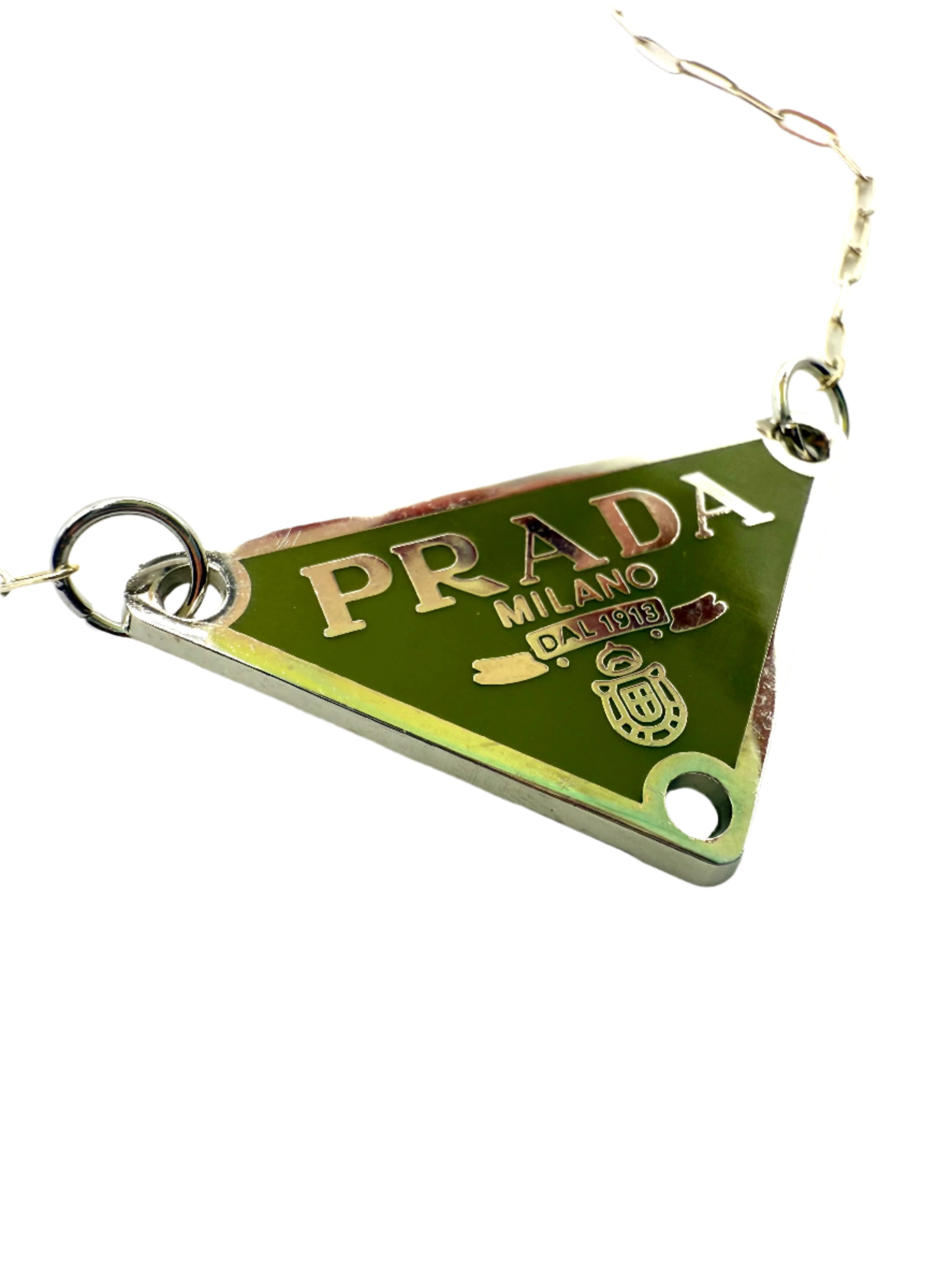 REPURPOSED CHARM GREEN TRIANGLE NECKLACE
