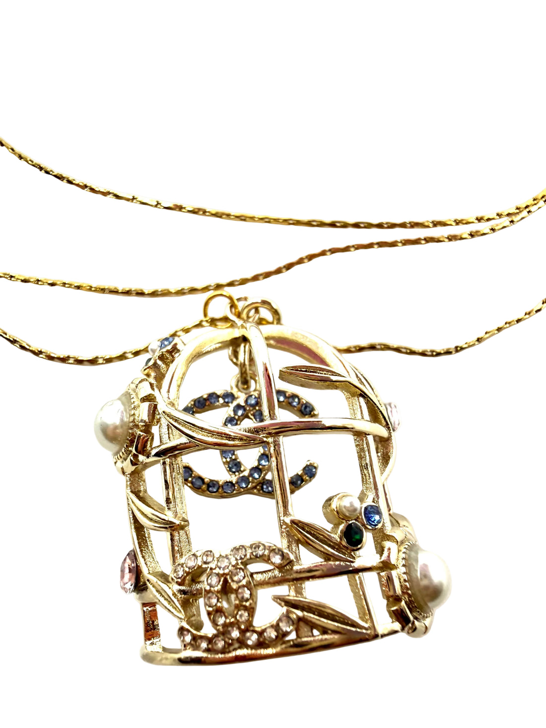 REPURPOSED BIRD CAGE CHARM THREE LAYER NECKLACE
