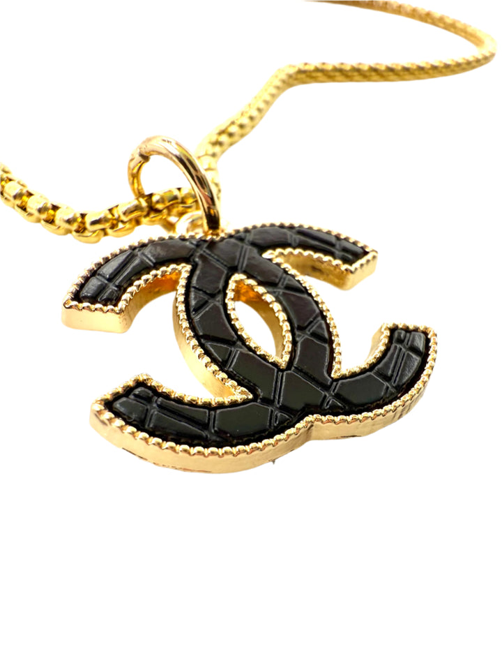 REPURPOSED BLACK TEXTURED CHARM NECKLACE