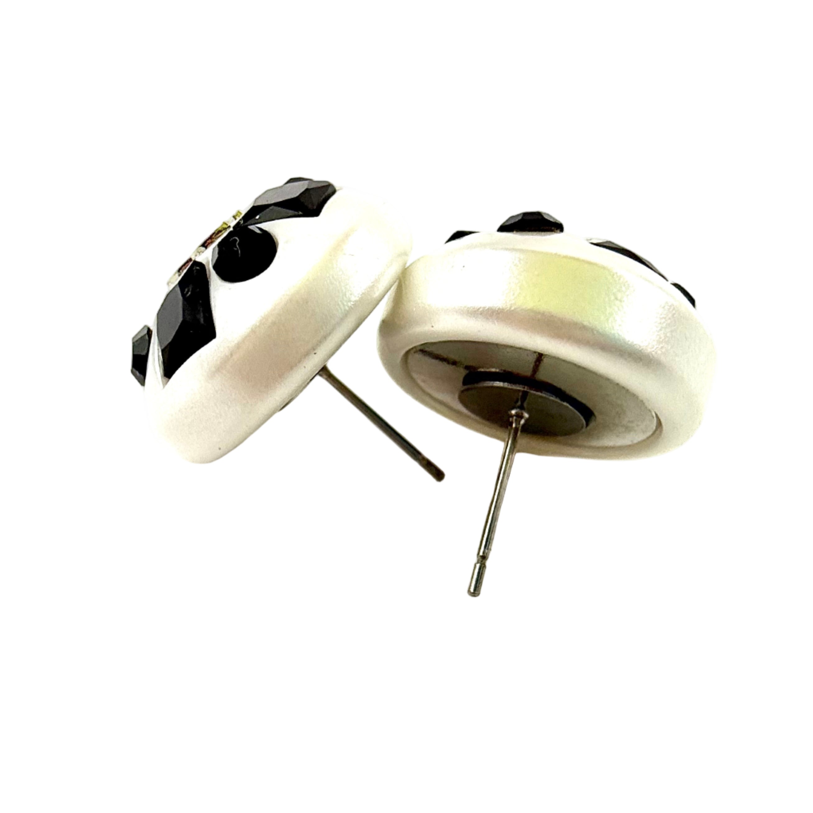 REPURPOSED BUTTON BLACK GLITZ STUDS