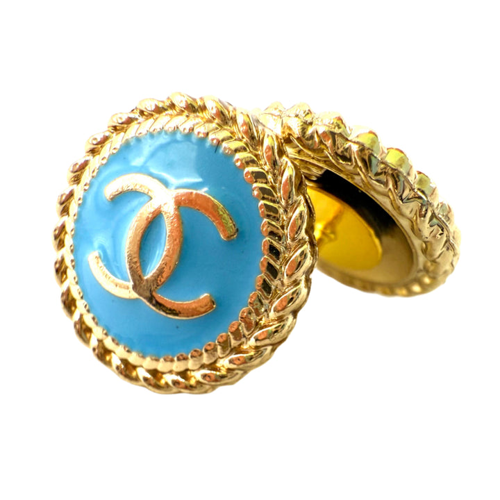 REPURPOSED BUTTON SKY BLUE ANNA STUDS