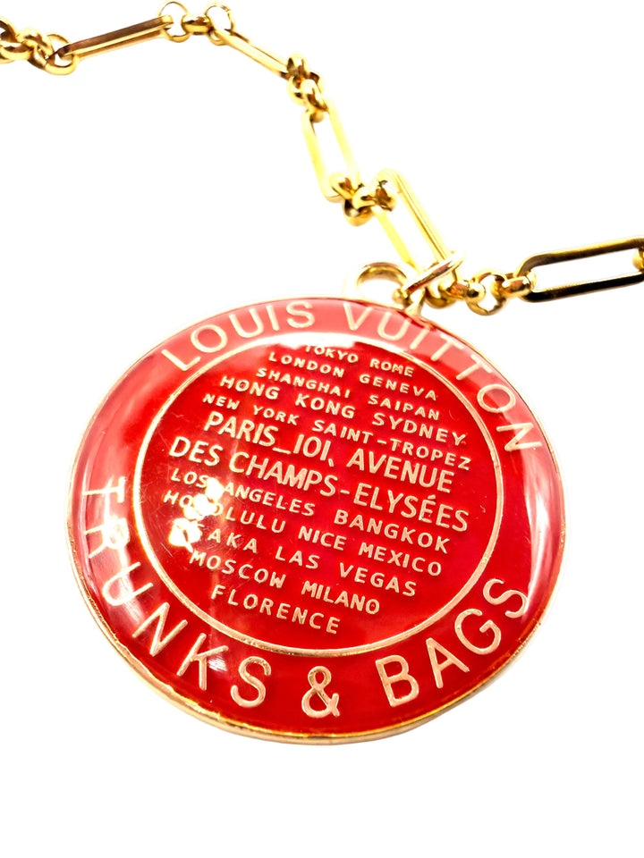 REPURPOSED LARGE RED TAG CHARM NECKLACE