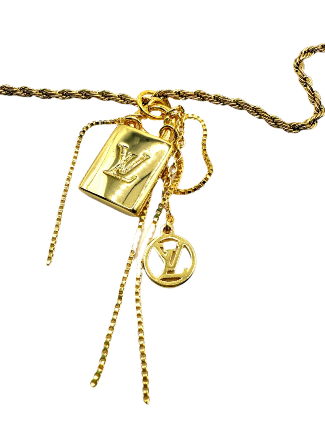 REPURPOSED CHARM CONFETTI LOCK NECKLACE