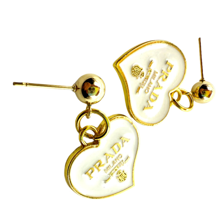 REPURPOSED CHARM WHITE HEART EARRINGS