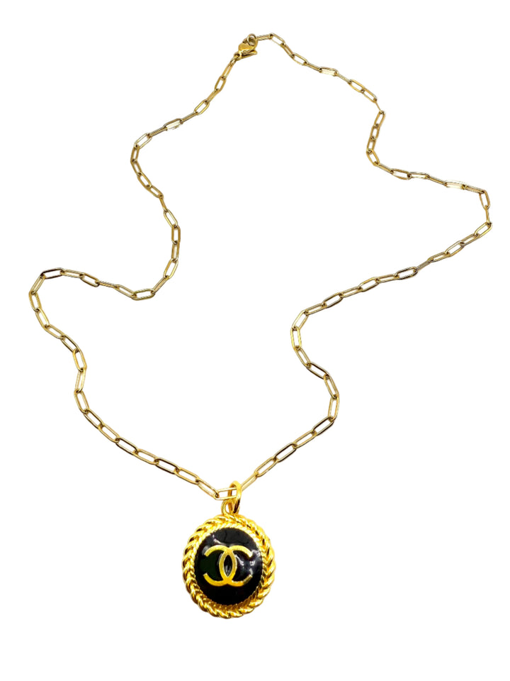 REPURPOSED BLACK/GOLD CHARM 18” PAPERCLIP NECKLACE