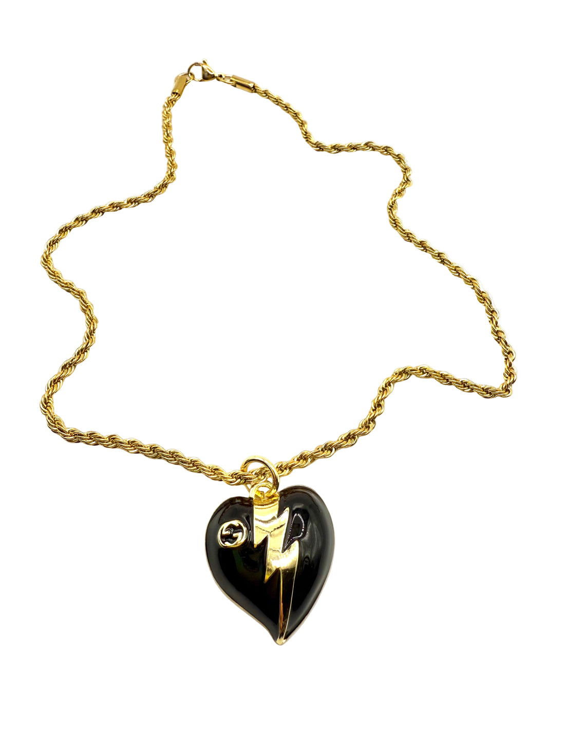 REPURPOSED CHARM BLACK LIGHTNING HEART NECKLACE