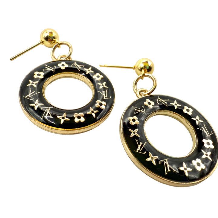 REPURPOSED BLACK ROUND CHARM EARRINGS