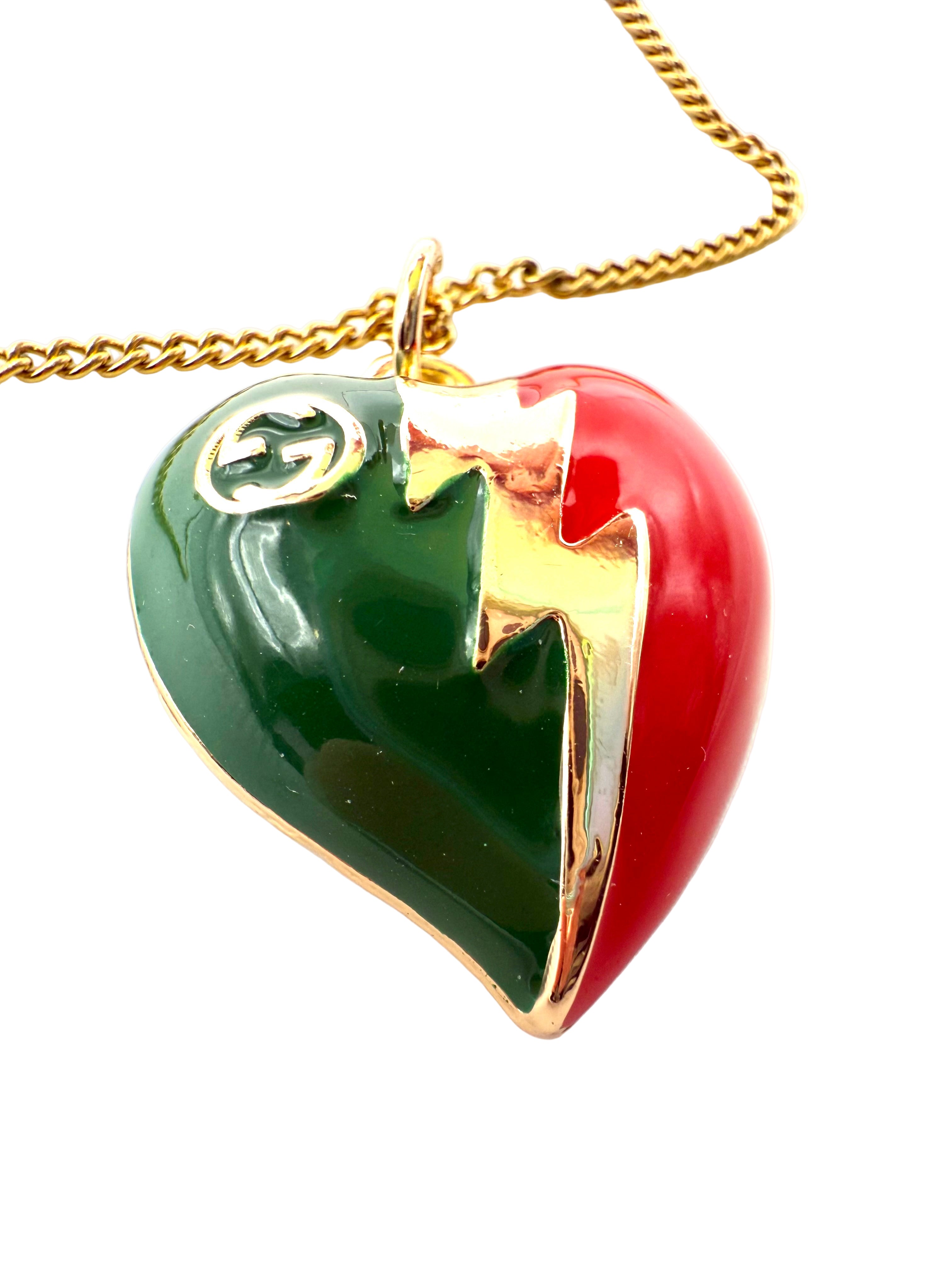 REPURPOSED CHARM RED/GREEN LIGHTNING HEART 16” NECKLACE