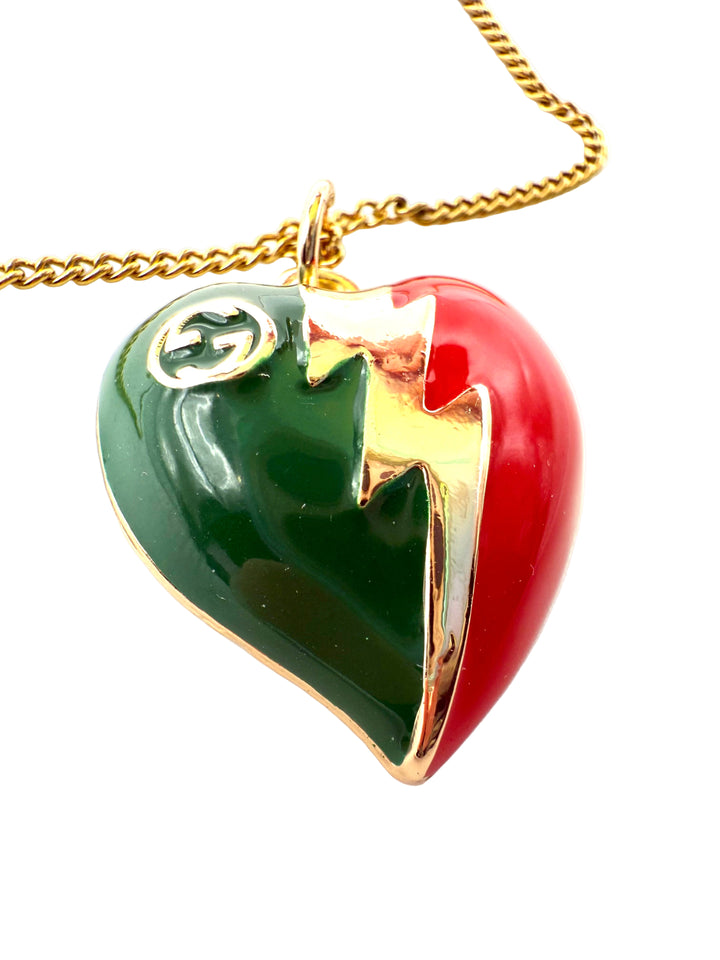 REPURPOSED CHARM RED/GREEN LIGHTNING HEART 16” NECKLACE