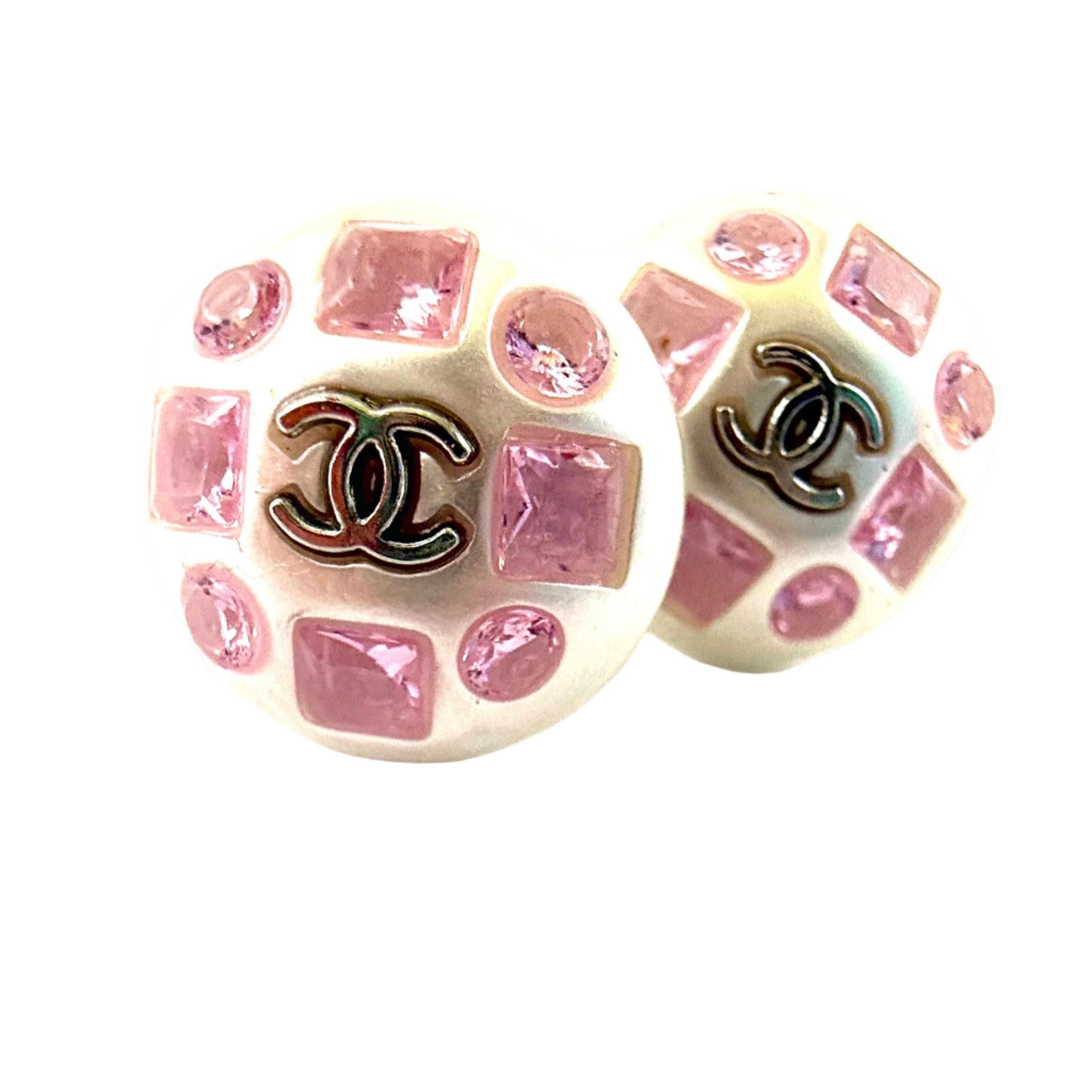 REPURPOSED BUTTON PINK GLITZ STUDS