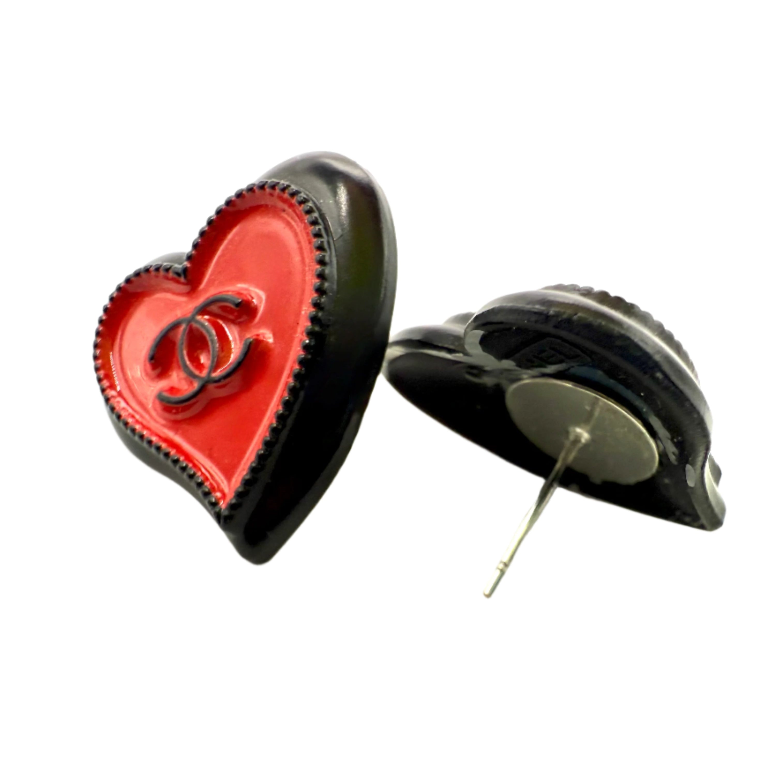 REPURPOSED BUTTON RED/BLACK LOVE STUDS